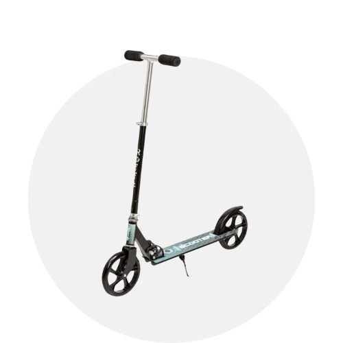 A sleek black urban kick scooter with durable wheels and a sturdy frame, perfect for city commuting and street riding.