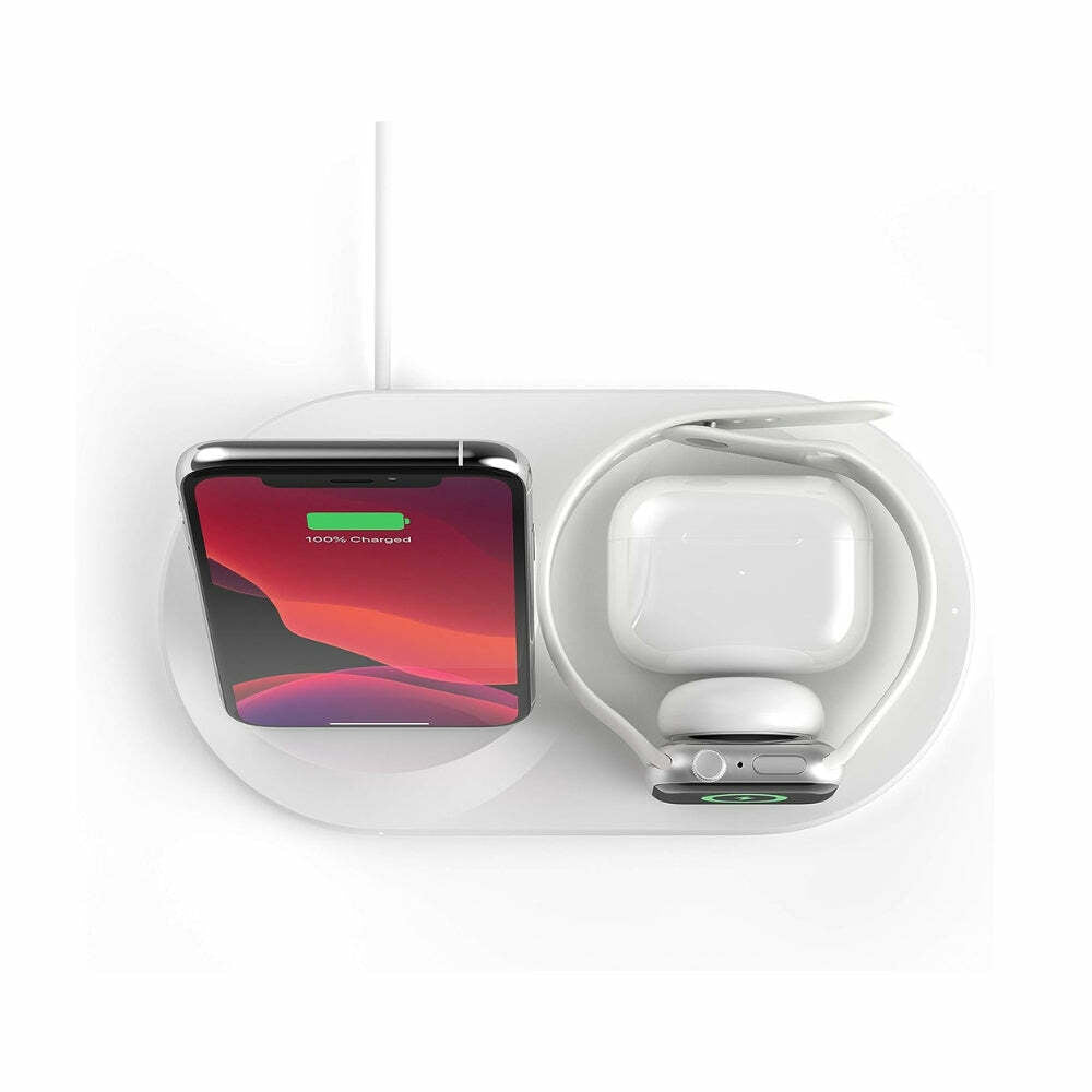 Belkin 3-in-1 Fast wireless Charging Station Stand for iphone, Apple Watch & AirPods - White