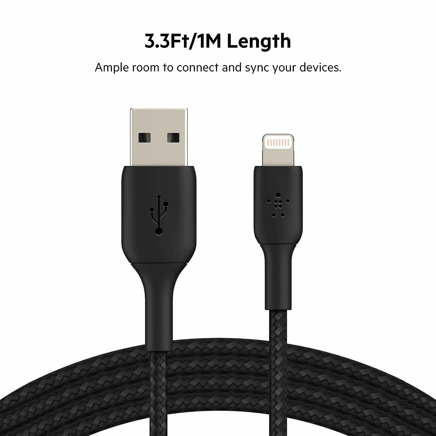 Belkin BoostCharge Braided 3.3ft/1M USB to Lightning Cable MFi Certified iPhone Charger