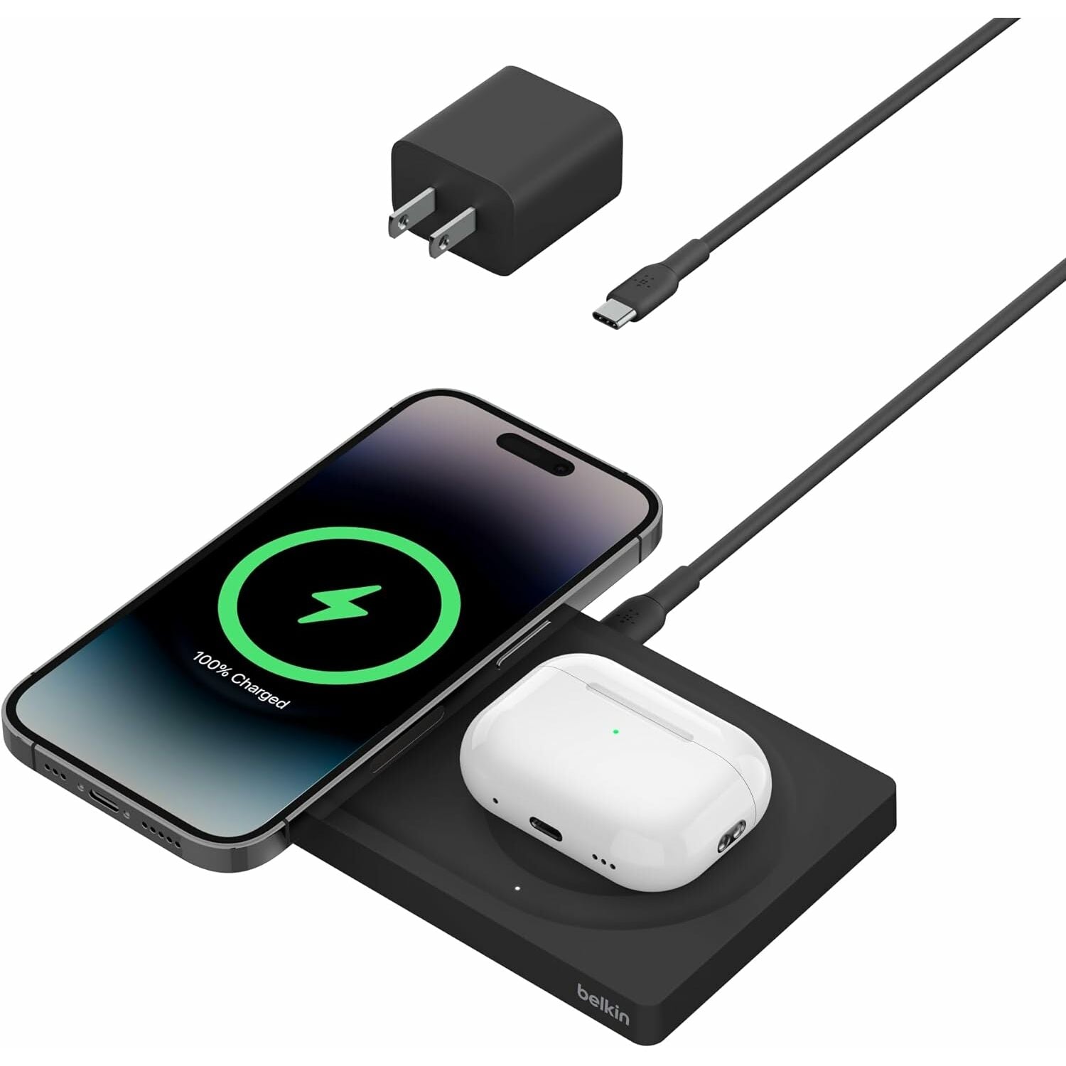 Belkin BoostCharge Pro 2-in-1 Wireless Charging Pad with MagSafe 15W: Dual Charging for iPhone & AirPods