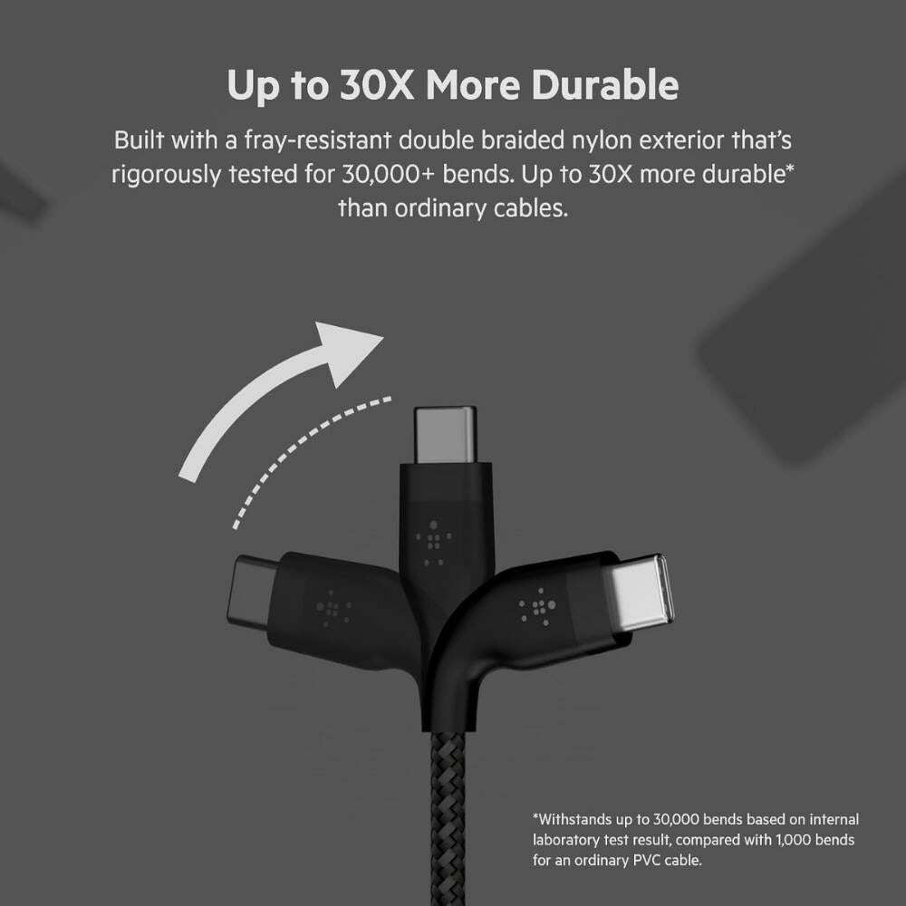 Belkin BoostCharge Pro Flex Braided USB-C to USB-C Fast Charging Cable (2M/6.6FT), for iPhone, MacBook Pro, iPad Pro, Galaxy
