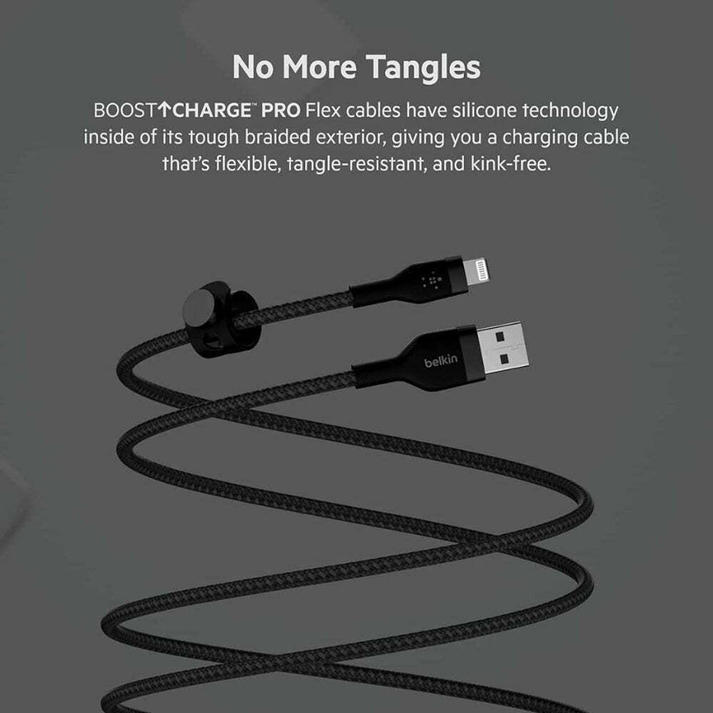 Belkin BoostCharge Pro Flex Braided USB Type A to Lightning Cable (1M/3.3FT), MFi Certified Charging Cable for iPhone, iPad - Black
