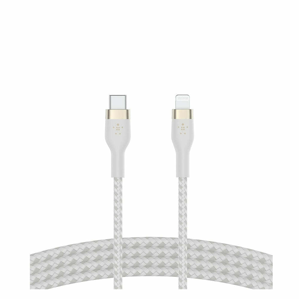Belkin BoostCharge Pro Flex Braided USB Type C to Lightning Cable (2M/6.6ft), MFi Certified 20W Fast Charging PD iPhone iPad - White