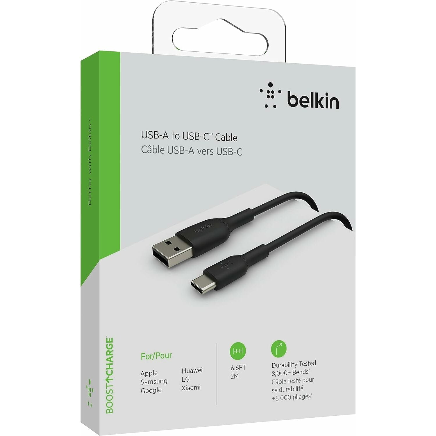 Belkin BoostCharge USB-C to USB-A Cable Durable & Fast Charging (2m / 6.6ft, Black)