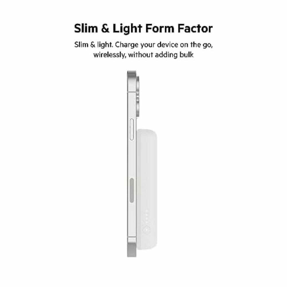 Belkin BoostCharge Wireless Power Bank 5K w/MagSafe Compatible 7.5W Charging, Built-in Pop-up Kickstand White