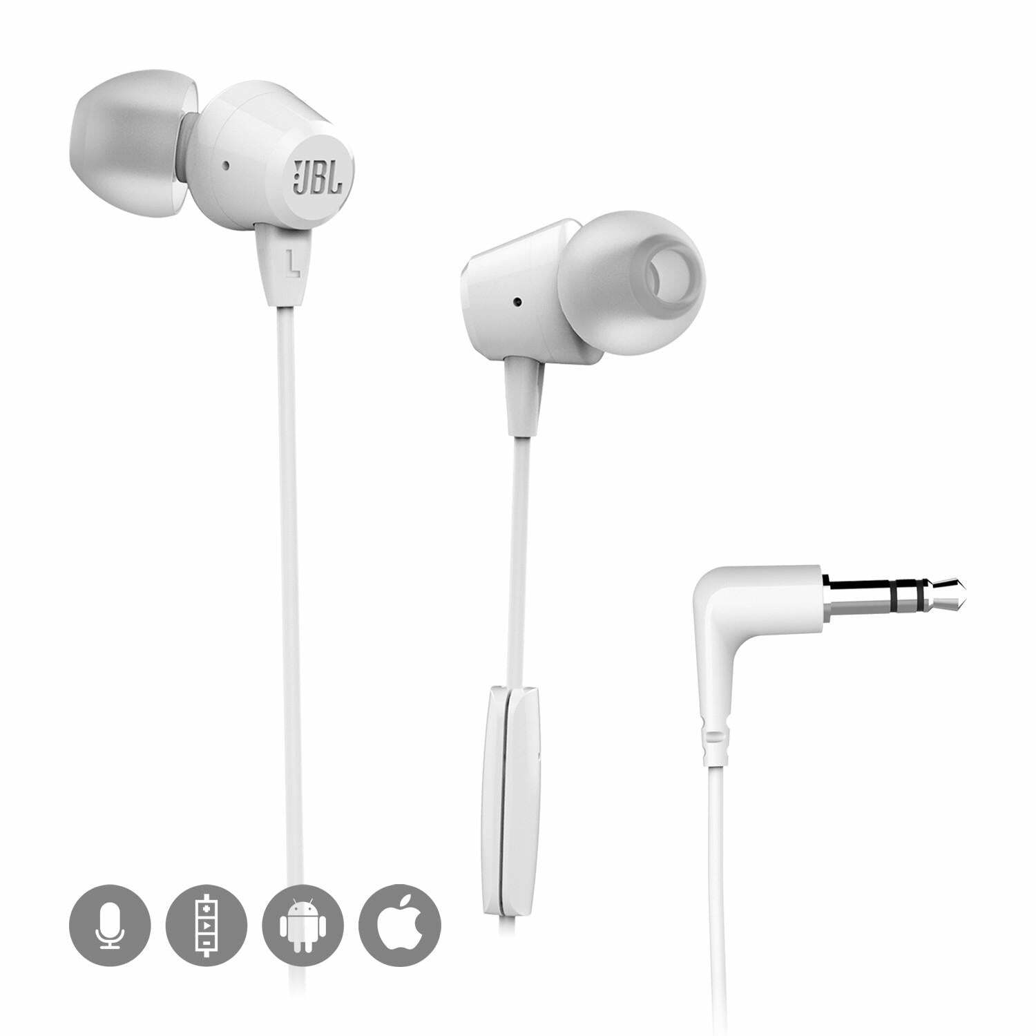 JBL - C50HI In-Ear Wired Headphones 3.5 mm with Mic, White
