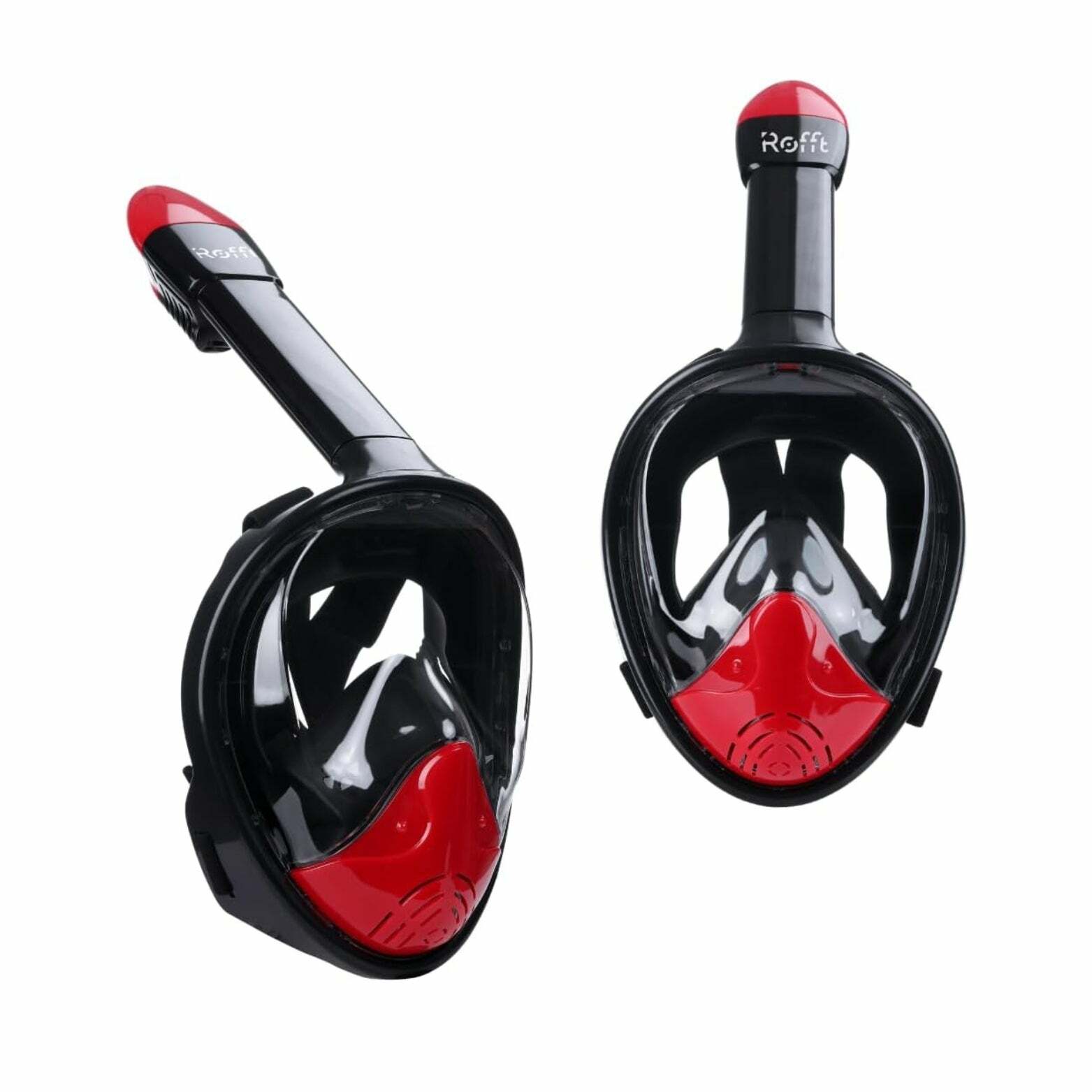 ROFFT - Full Face Snorkel Mask, Anti Fog, Panoramic with Camera Mount, Adults, Black/Red