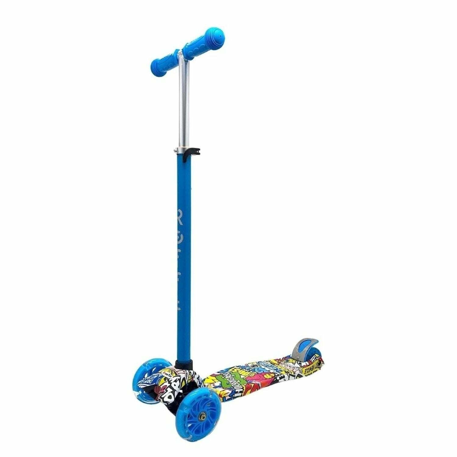 ROFFT - Kick Scooter Maxi, 3 Wheel, Lean-to-Steer, LED, Kids Ages 6-12 Graffiti Blue