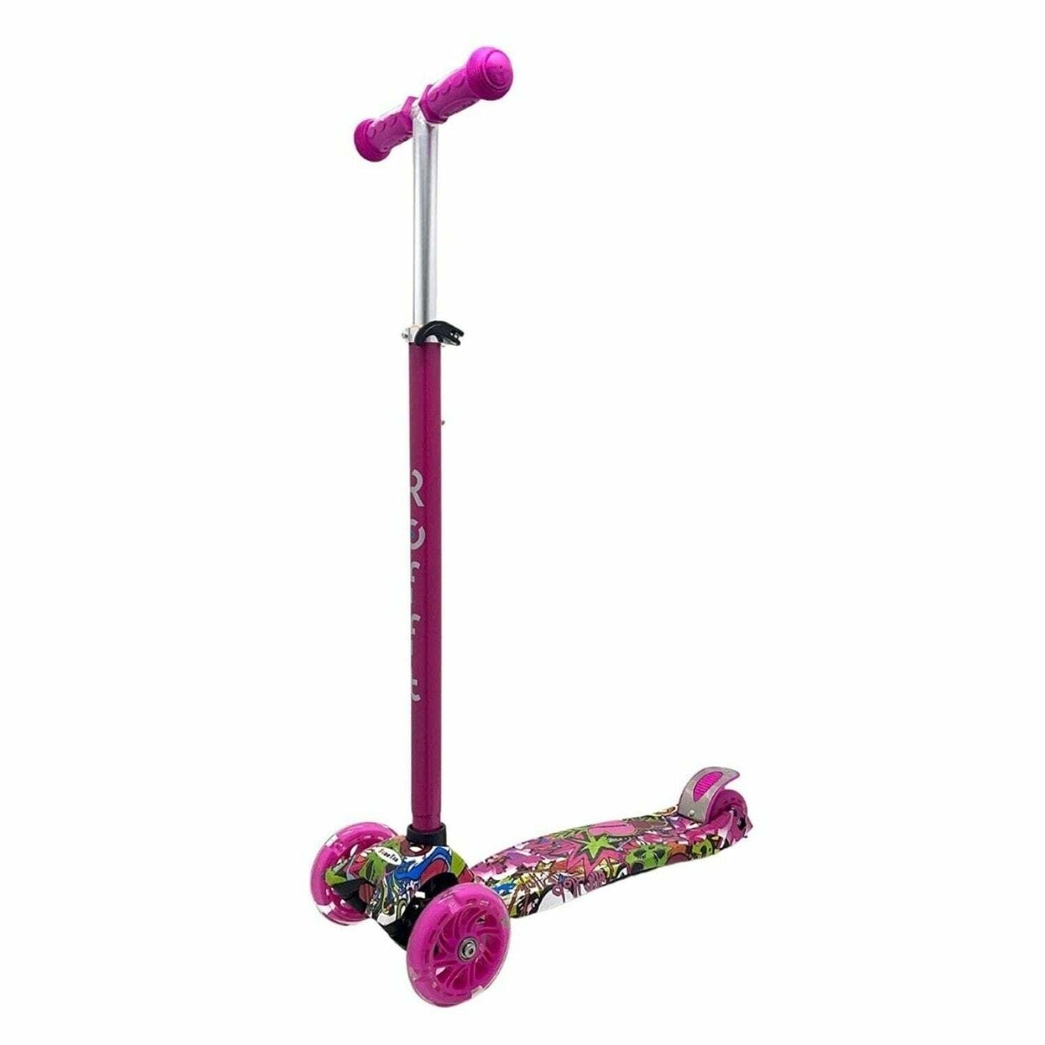 ROFFT - Kick Scooter Maxi, 3 Wheel, Lean-to-Steer, LED, Kids Ages 6-12 Graffiti Pink