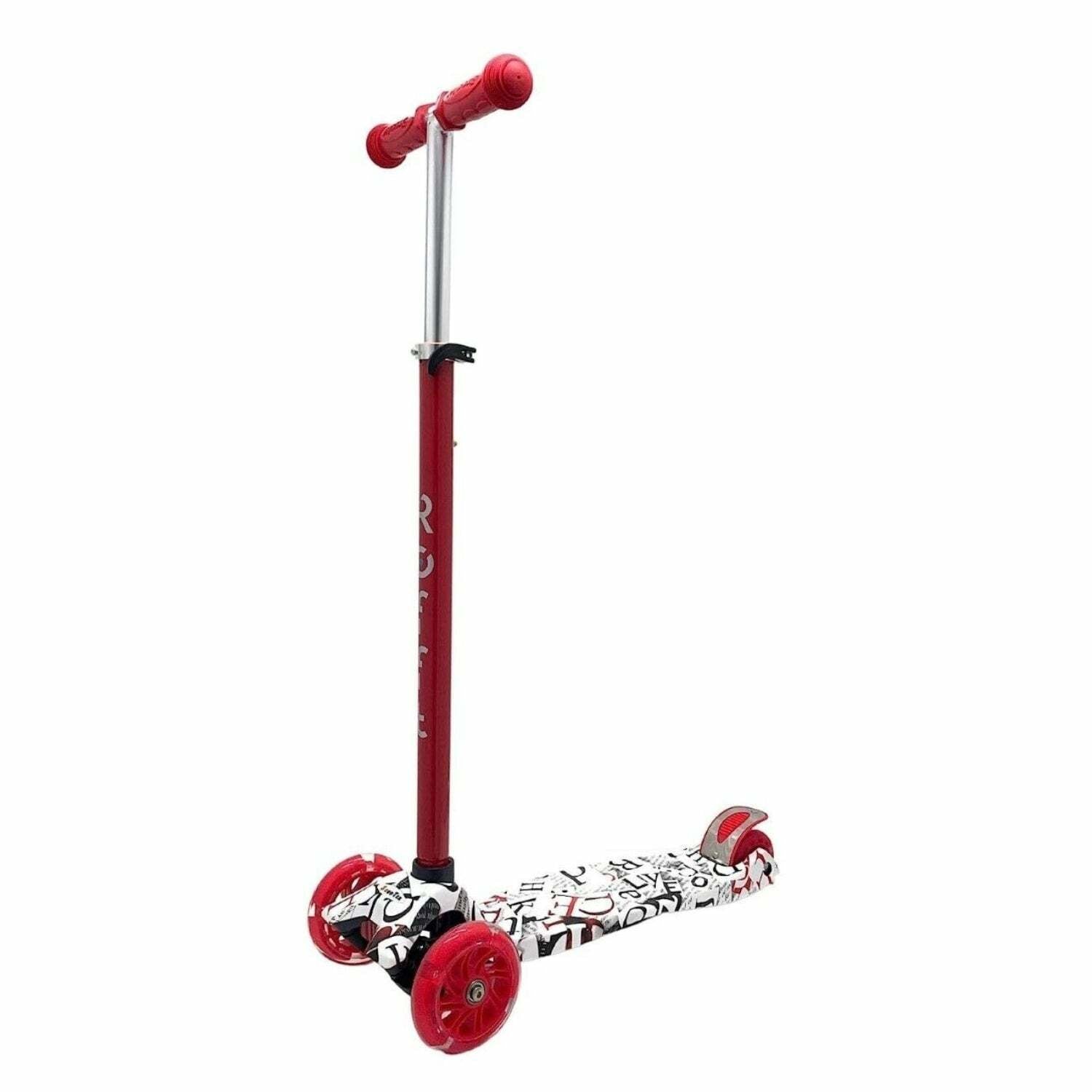 ROFFT - Kick Scooter Maxi, 3 Wheel, Lean-to-Steer, LED, Kids Ages 6-12 Graffiti Red