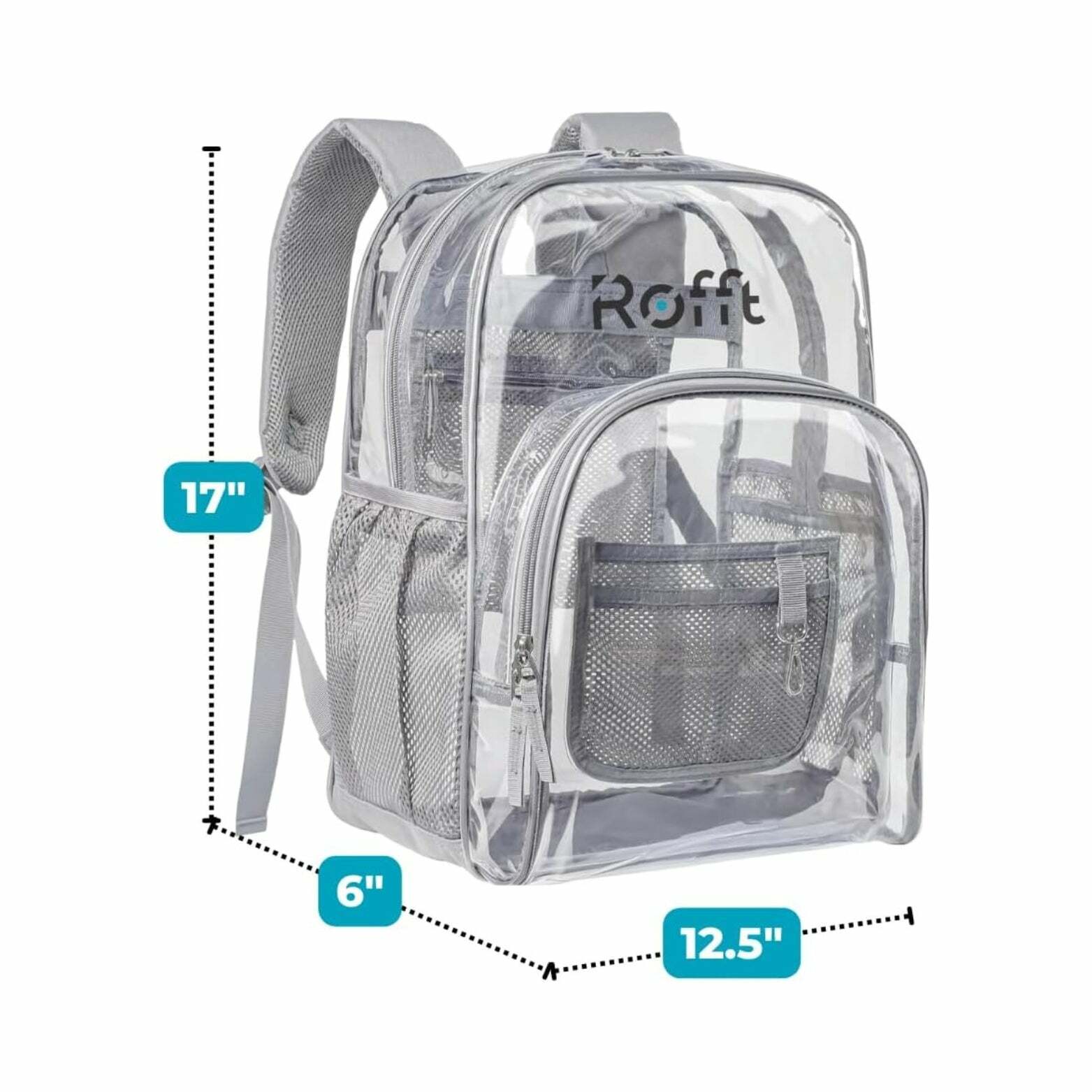 ROFFT Large Clear Backpack - Durable PVC with Reinforced Straps and Multiple Pockets, Gray