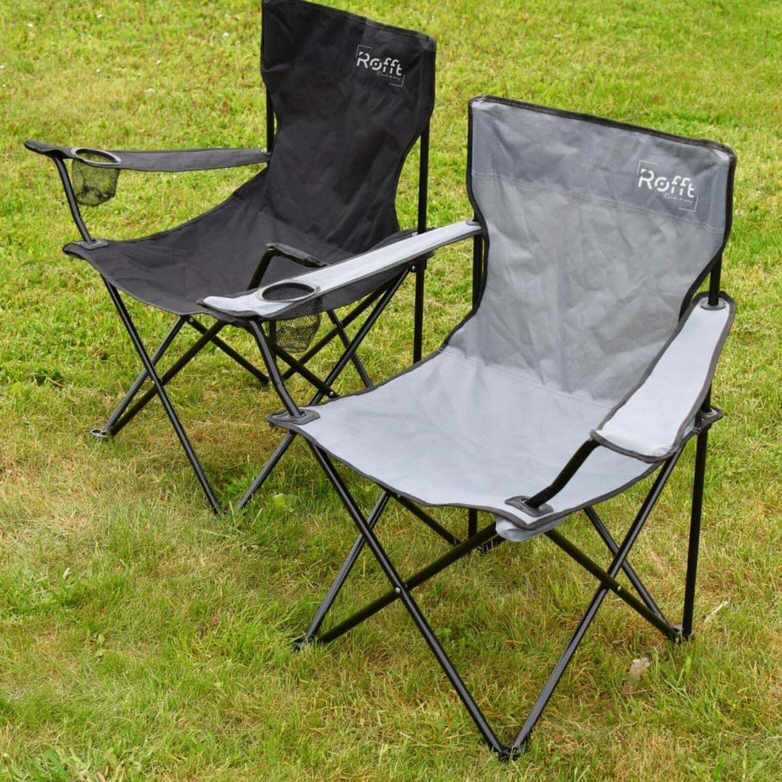 ROFFT Portable Camping Chair - Cooler Pocket, Cup Holder, Alloy Steel Frame - Black