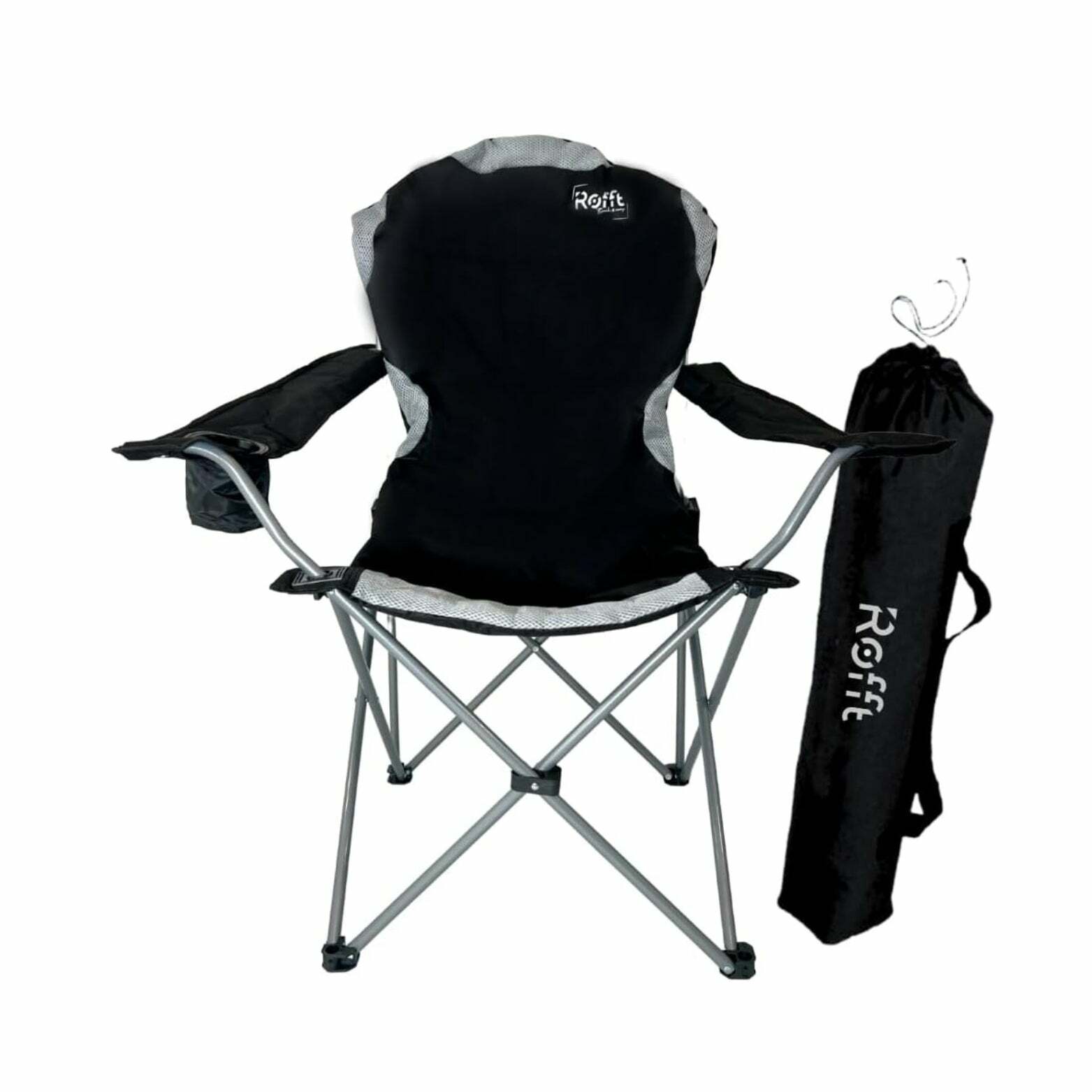 ROFFT Portable Camping Chair with Cooler - Collapsible, Comfort Padded, Cup Holder, Carry Bag Included, Black