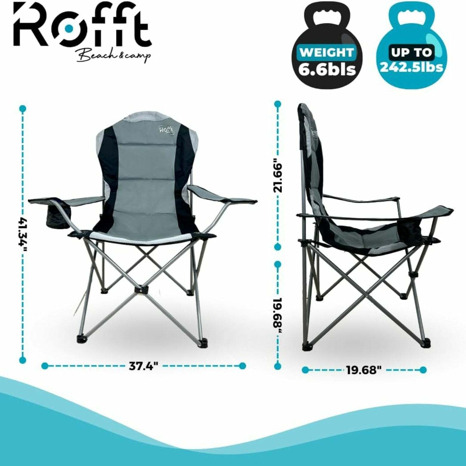 ROFFT Portable Camping Chair with Cooler - Collapsible, Comfort Padded, Cup Holder, Carry Bag Included, Grey