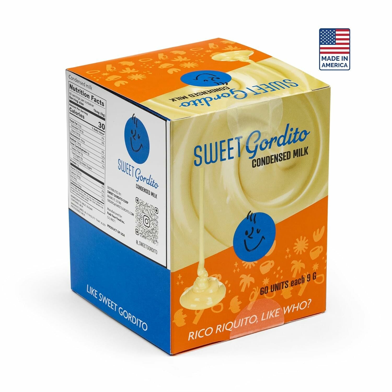 Sweet Gordito - Sweetened Condensed Milk Creamer Singles - 60 Individual Coffee Creamers, Non Refrigerated, for Coffee & Tea, Natural Sweetener Packets from US Grass-Fed Cows