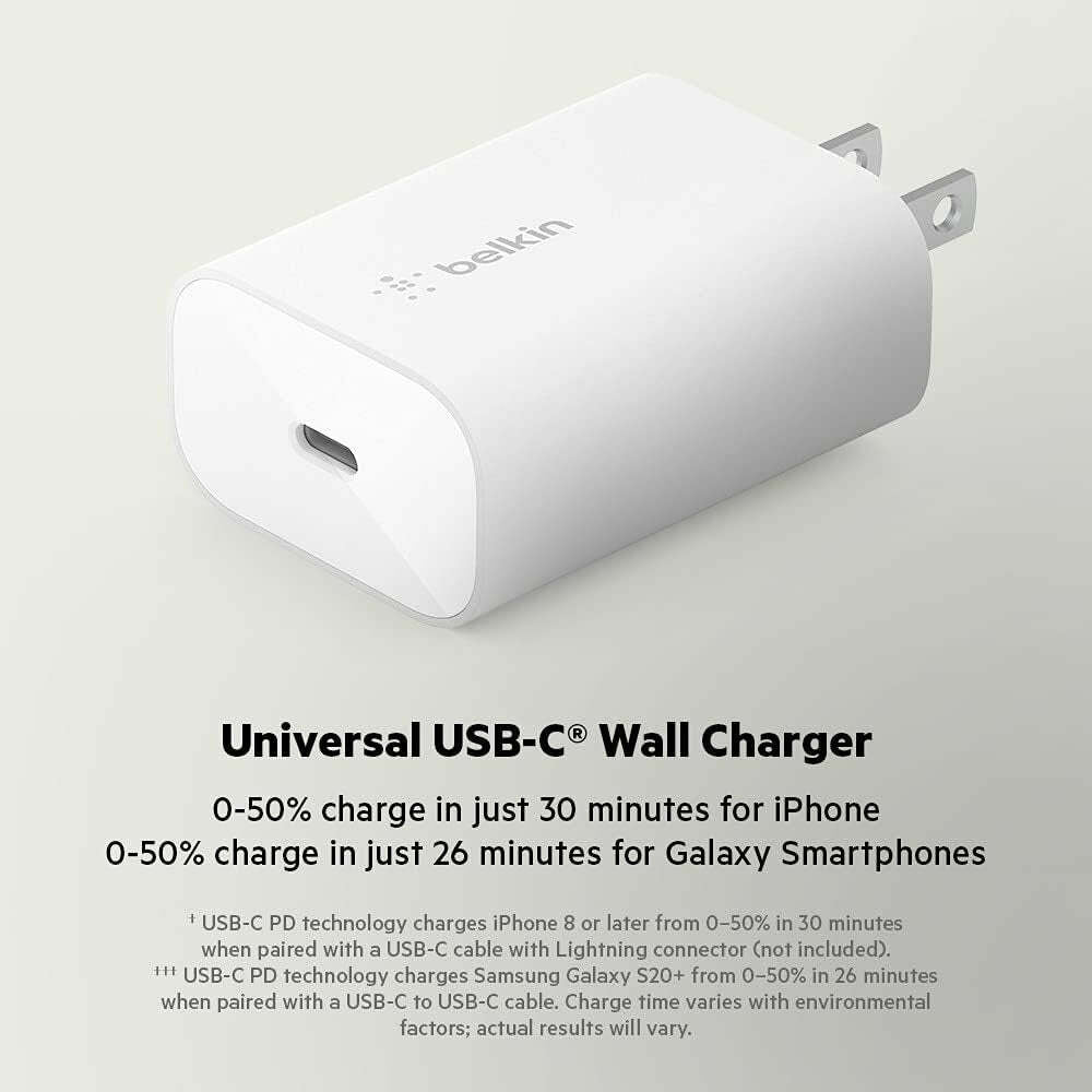 Belkin 25-Watt USB-C Wall Charger, Power Delivery PPS Fast Charging