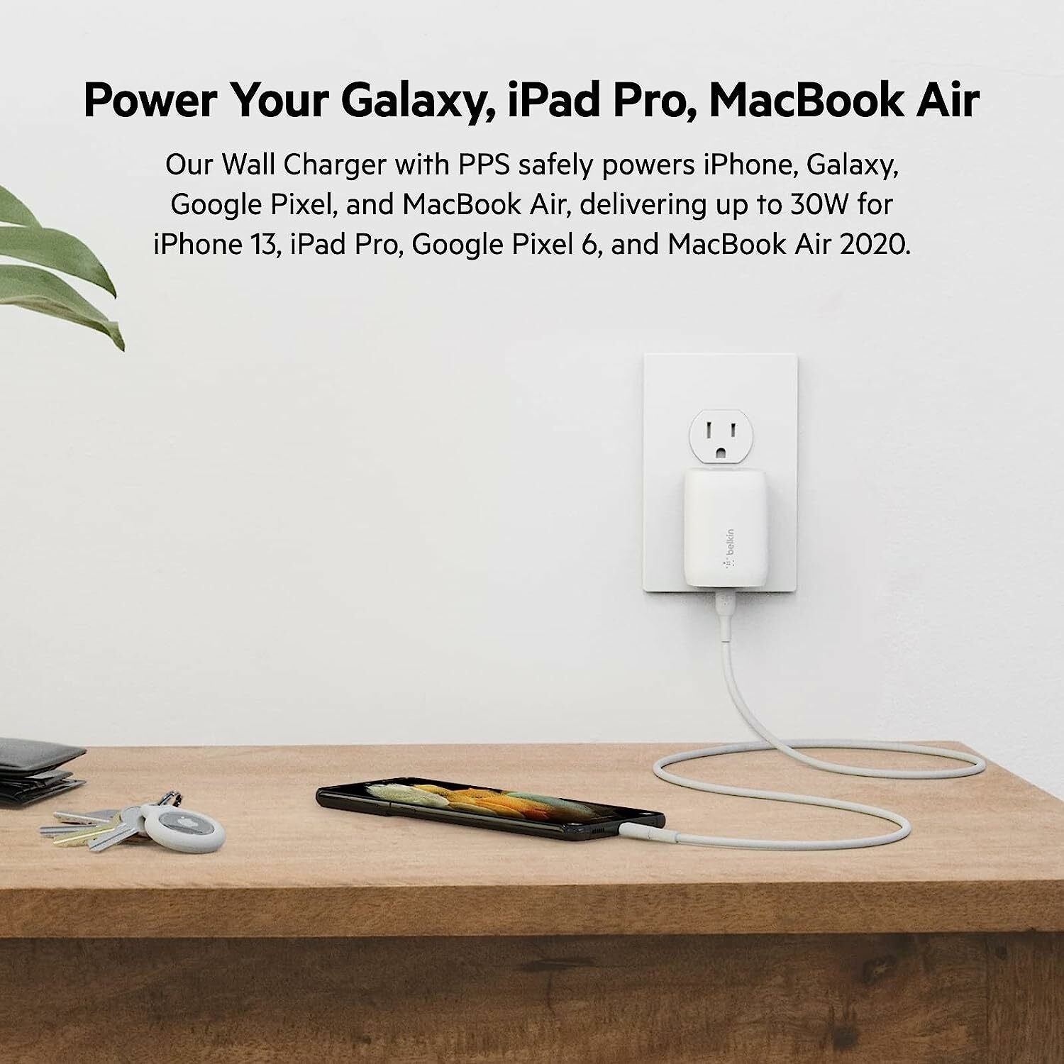 Belkin 30-Watt USB-C Wall Charger, USB-C Power Delivery, PPS Fast Charging