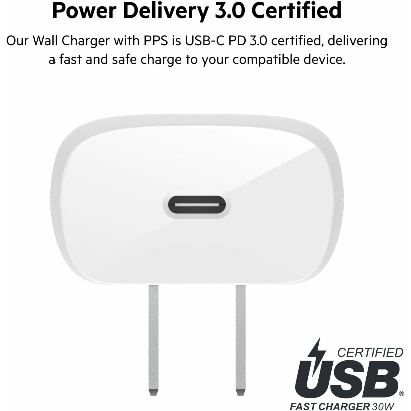 Belkin 30-Watt USB-C Wall Charger, USB-C Power Delivery, PPS Fast Charging