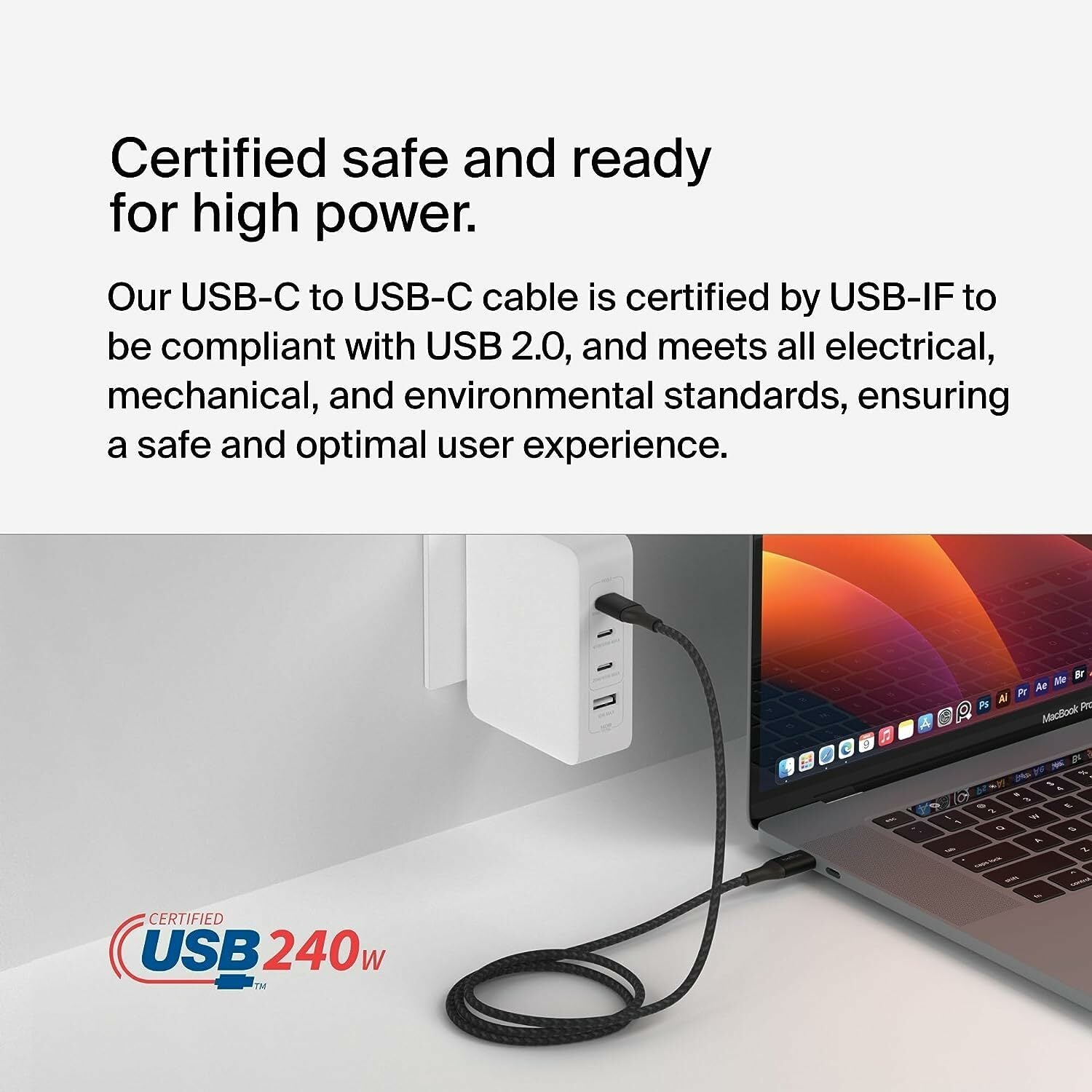 Belkin BoostCharge 240W USB-C® to USB-C Cable Fast Charging with Extended Power Range for MacBook, iPad, Galaxy S23 & More