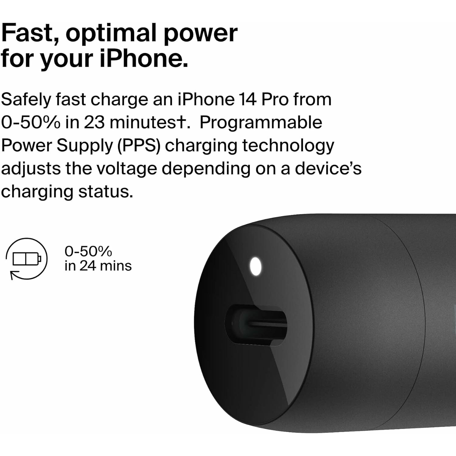 Belkin BoostCharge 30W USB-C Car Charger with Lightning Cable: Fast Charging, Compact Design & Universal Compatibility