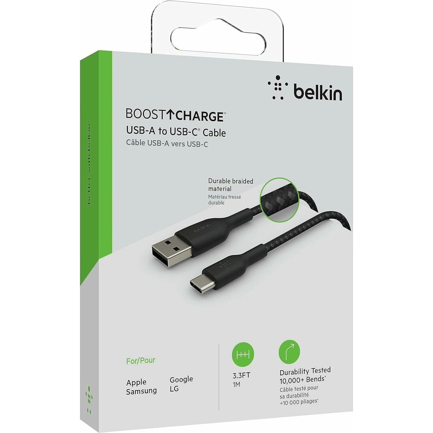 Belkin BoostCharge Braided USB-C to USB-A Cable Durable & Fast Charging (1m / 3.3ft, Black)