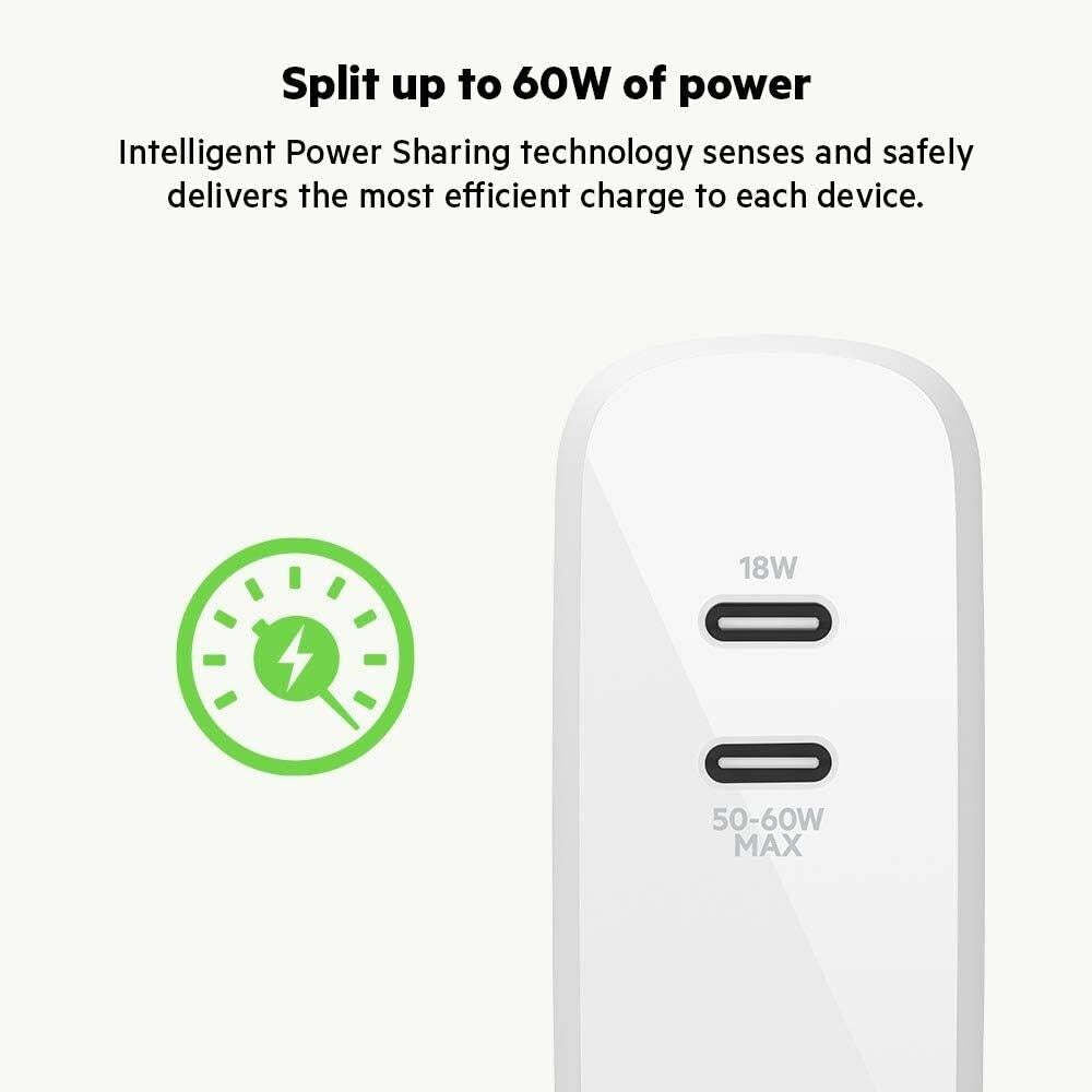 Belkin BoostCharge Dual Port USB-C 68W GaN Wall Charger - Fast Charging