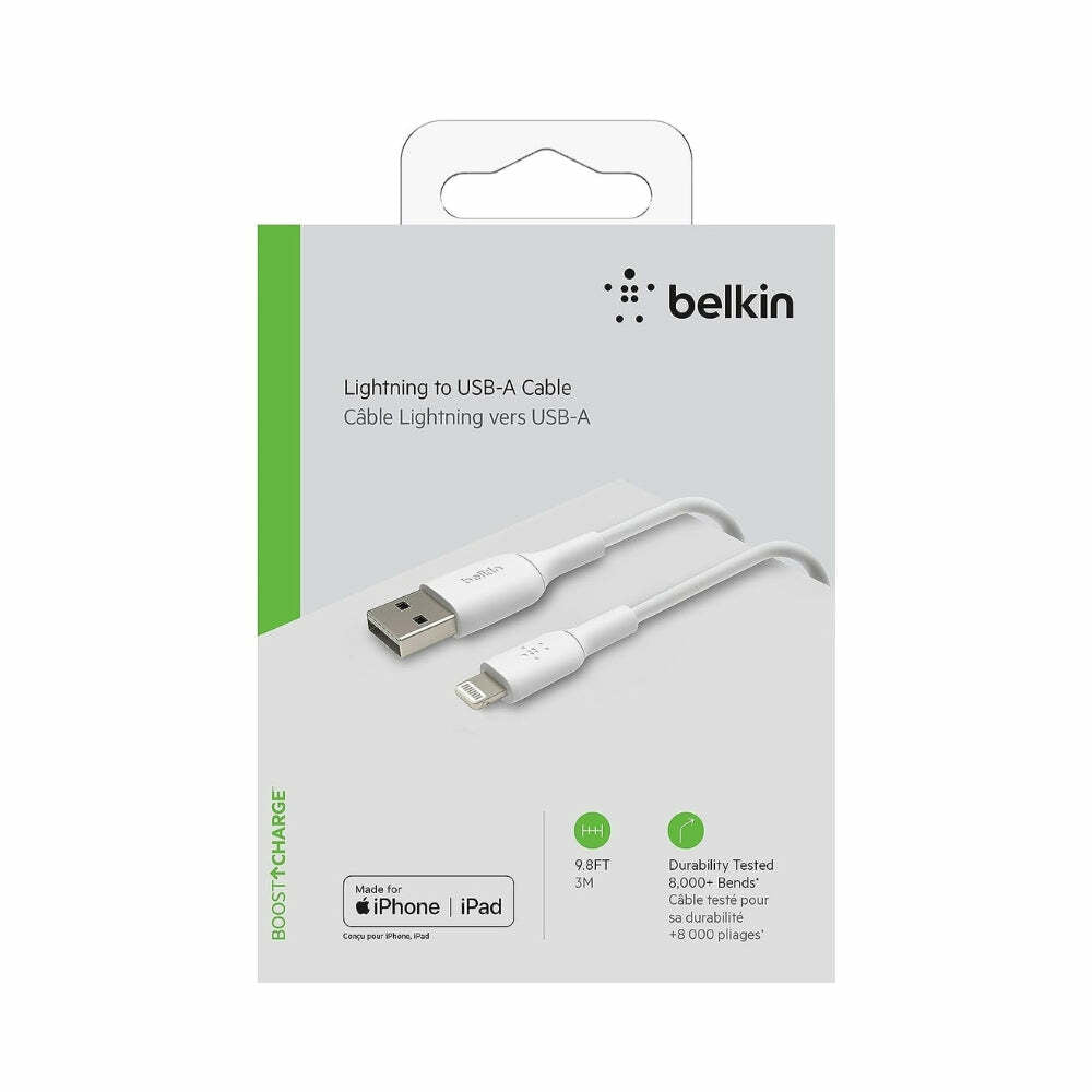 Belkin BoostCharge Lightning Cable - 9.8ft/3M - MFi Certified Apple iPhone Charger USB to Lightning Cable