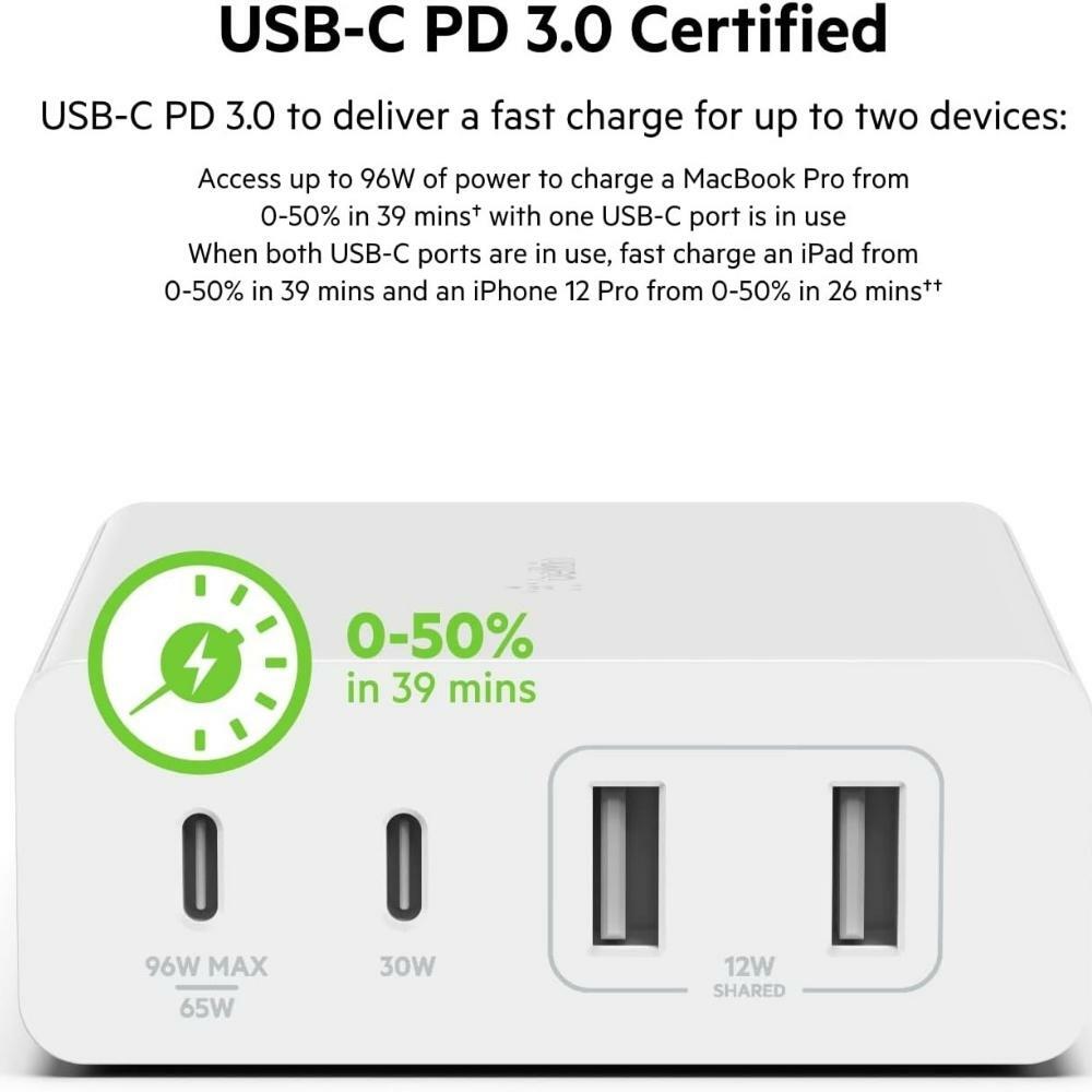 Belkin BoostCharge Pro 108W 4-Port GaN Charger, Multi-Port Desktop Charger Block w/ USB-C PD Fast Charge & USB-A Ports