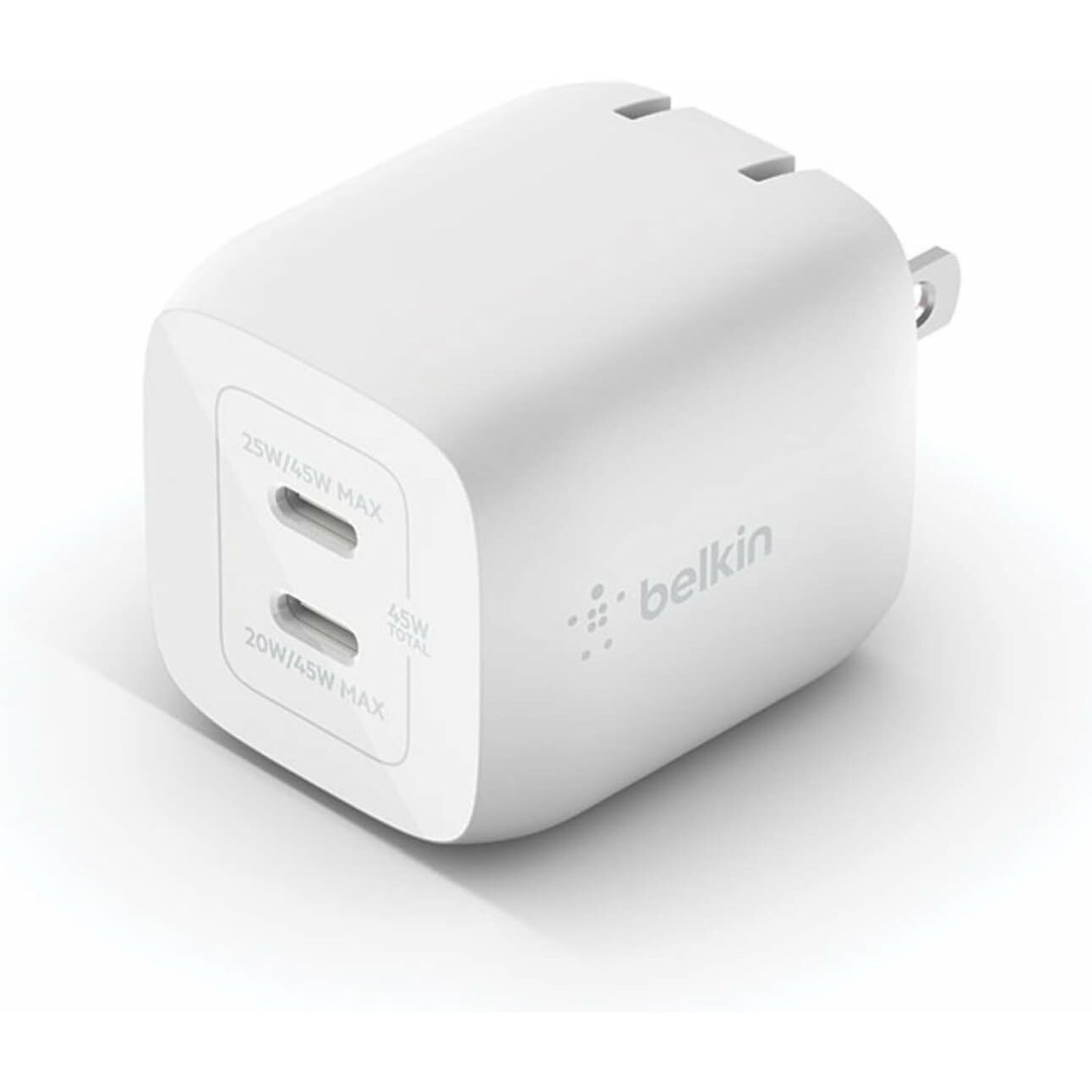 Belkin BoostCharge Pro 45W Dual USB-C GaN Wall Charger Fast Charging with PPS for iPhone 15, Galaxy S23 & More