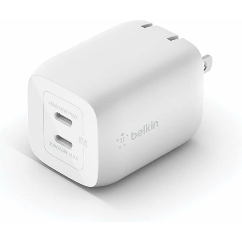 Belkin BoostCharge Pro 65W Dual USB-C GaN Wall Charger Fast Charging with PPS for iPhone 15, Galaxy S23 & MacBook