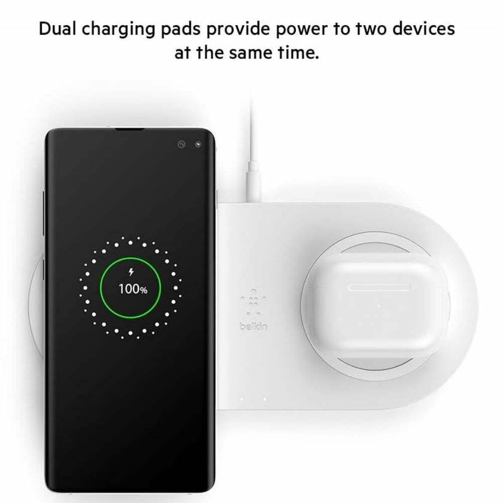 Belkin Quick Charge Dual Wireless Charging Pad - 10W Qi-Certified Charger Pad for iPhone, Samsung, Apple Airpods & More