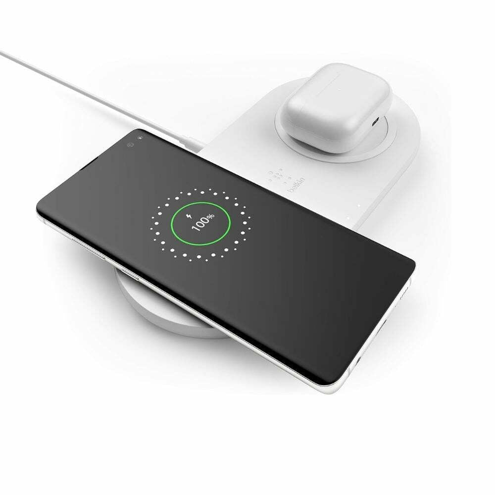 Belkin Quick Charge Dual Wireless Charging Pad - 10W Qi-Certified Charger Pad for iPhone, Samsung, Apple Airpods & More