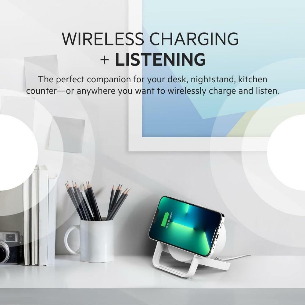 Belkin Quick Charge Wireless Charger Stand + Bluetooth Speaker - Qi-Certified for iPhone, Samsung Galaxy & More