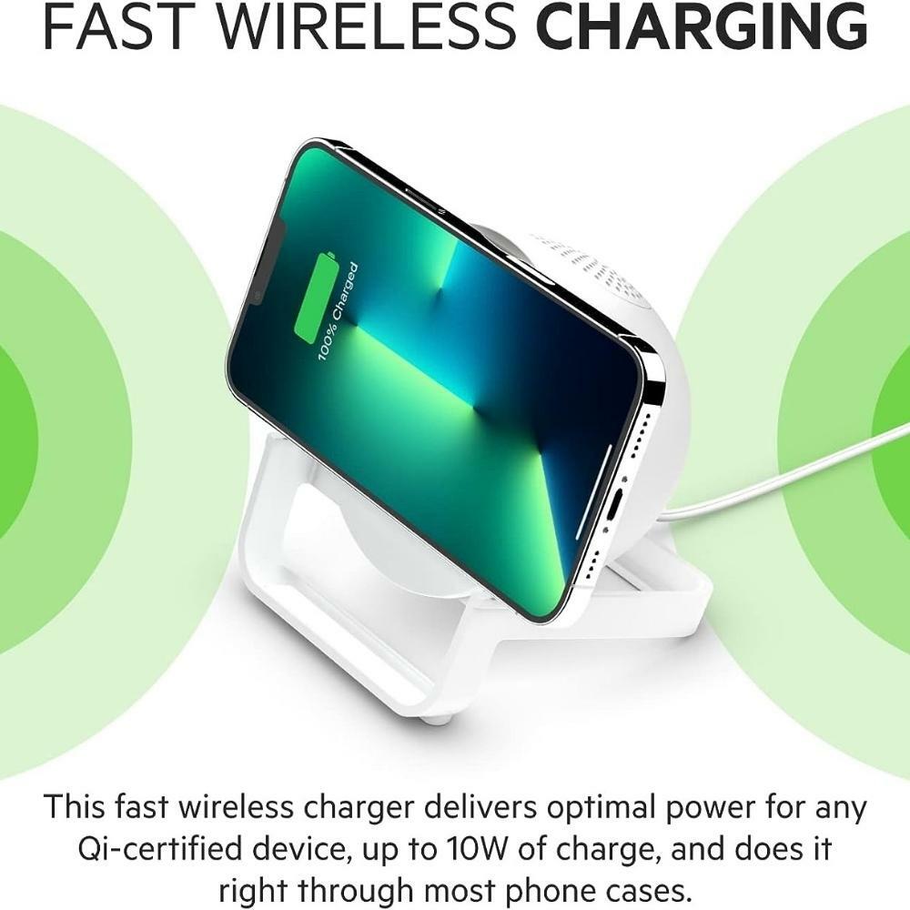 Belkin Quick Charge Wireless Charger Stand + Bluetooth Speaker - Qi-Certified for iPhone, Samsung Galaxy & More