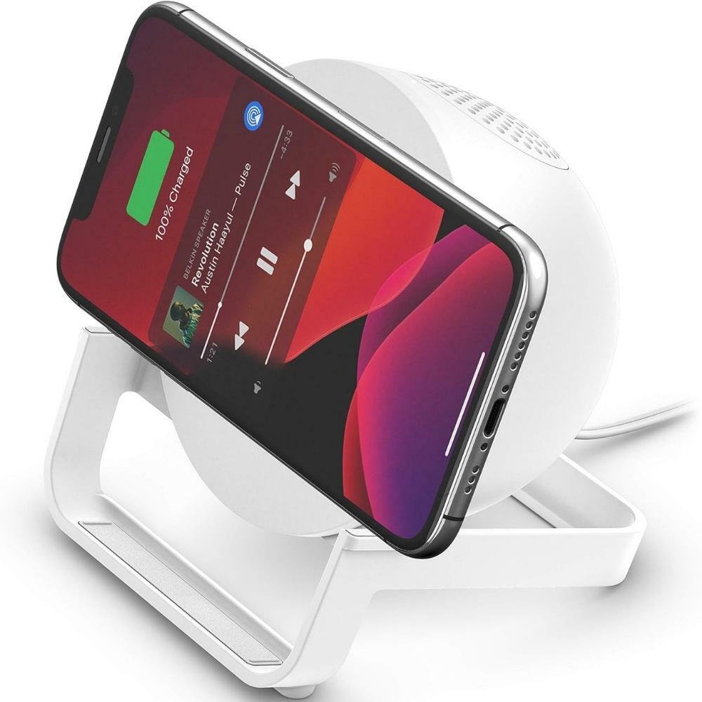 Belkin Quick Charge Wireless Charger Stand + Bluetooth Speaker - Qi-Certified for iPhone, Samsung Galaxy & More