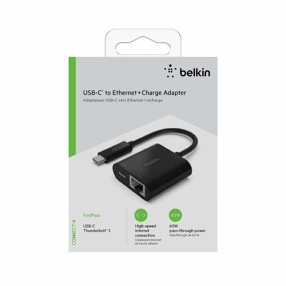 Belkin USB-C to Ethernet + Charge Adapter - Gigabit Ethernet Port Compatible with USB-C Devices