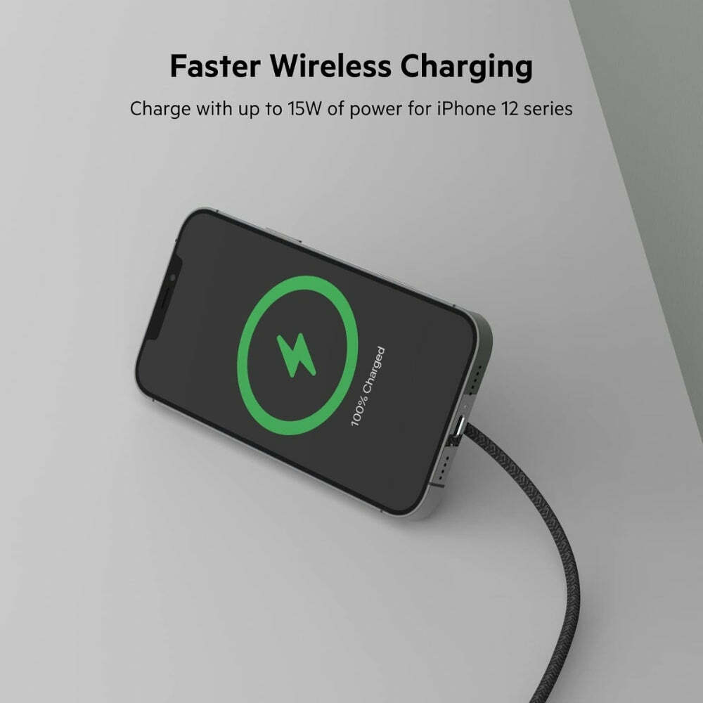 Belkin Wireless Charger for MagSafe, 15W Fast Charging Pad (27W USB-C Wall Charger Included) w/ Kick Stand, 6.6ft Long Braided Cable for iPhone