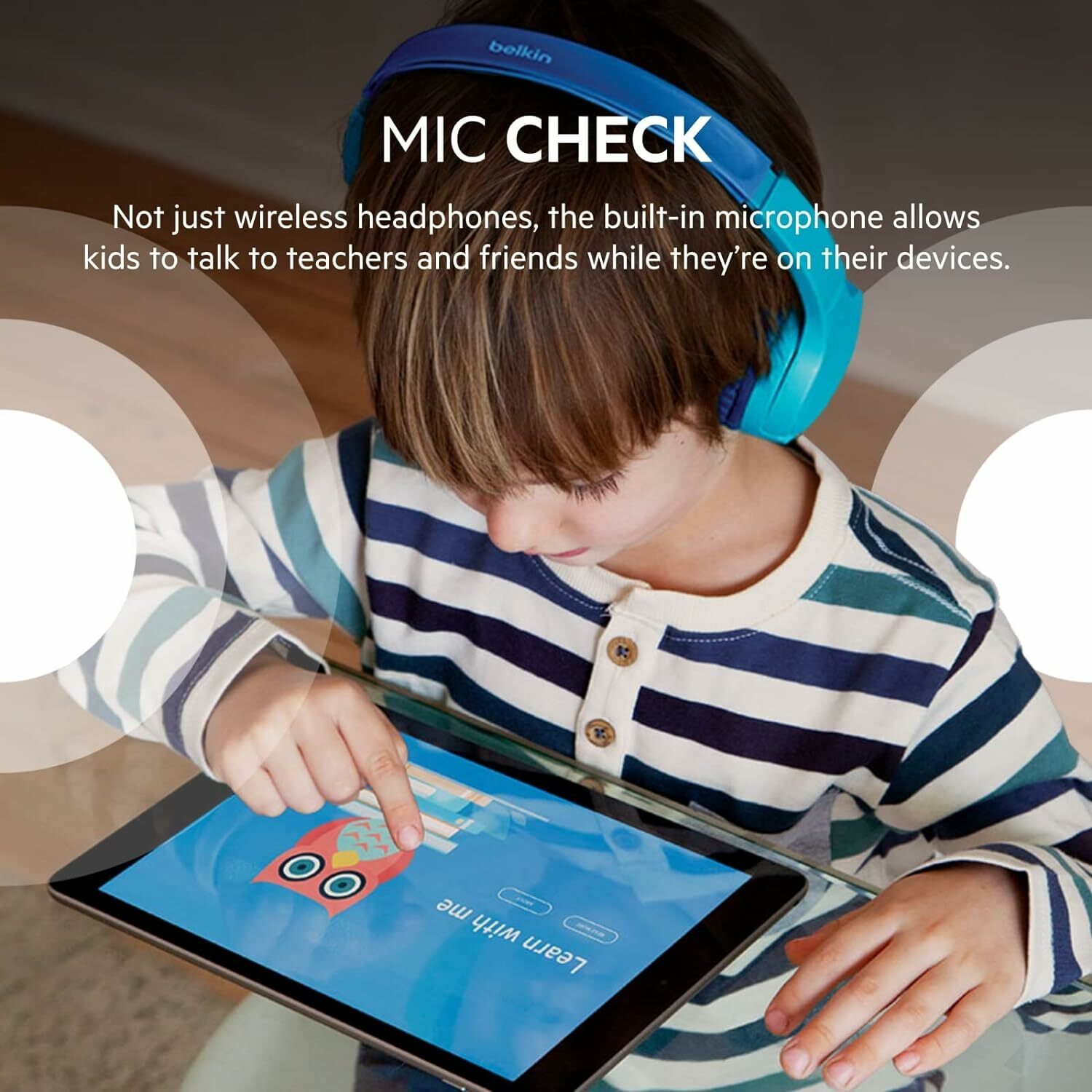 Belkin Wireless On-Ear Headphones for Kids, 3.5mm - Wired/Wireless - Bluetooth On-Ear 4 ft Cable - Blue