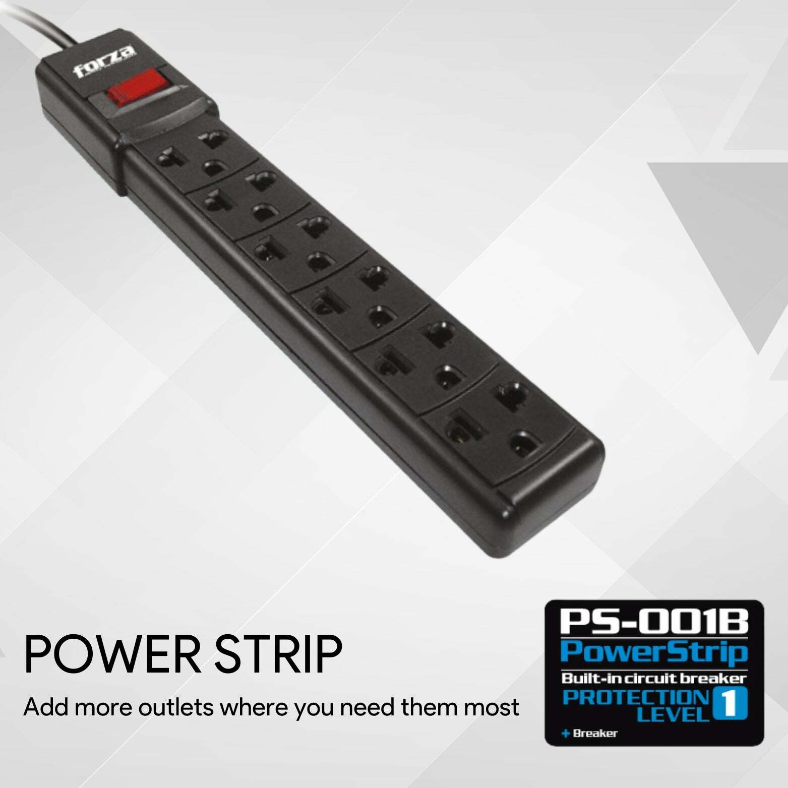 Forza Power Technologies - Power Strip 2200W, 6 Outlets Reset Breaker 110V/240V