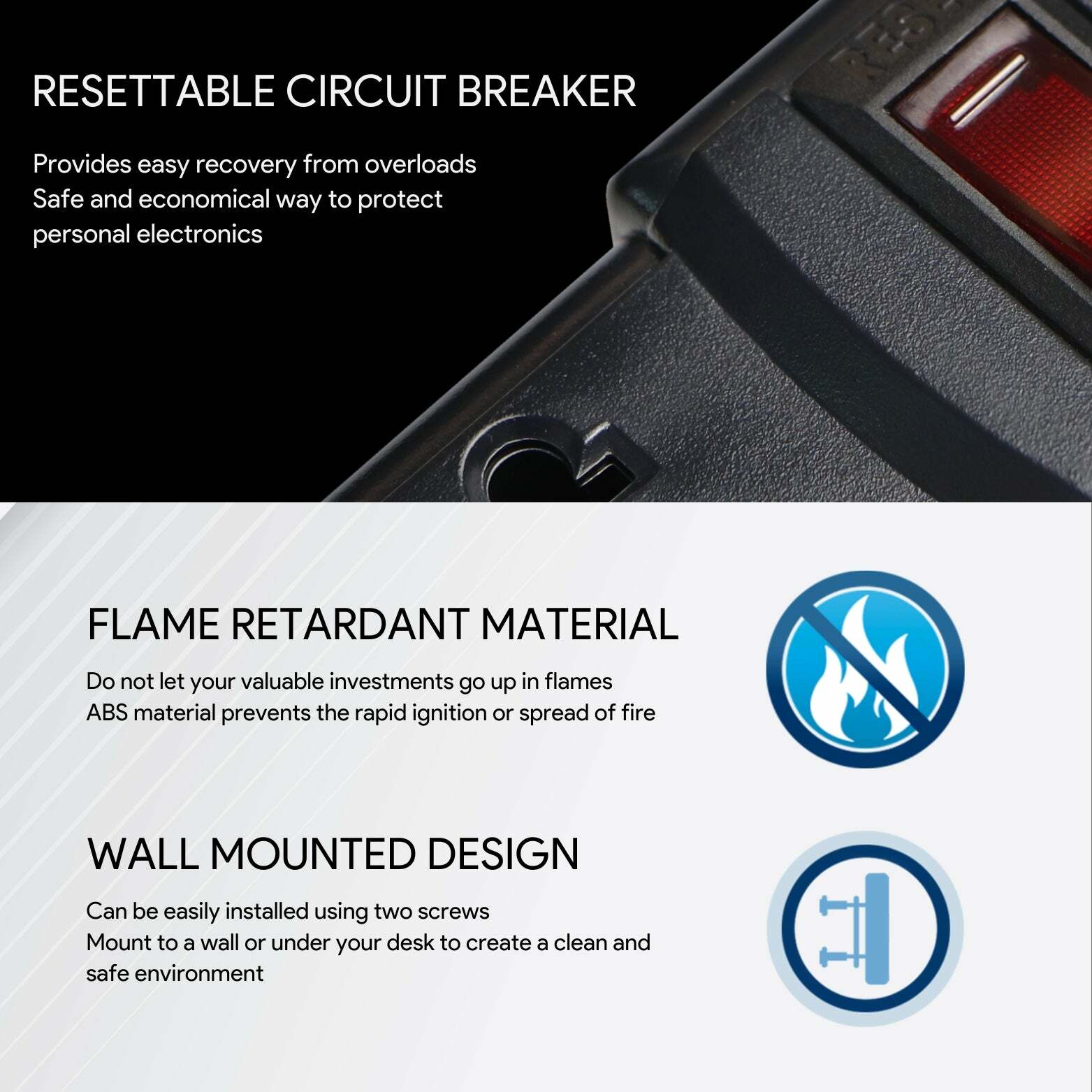 Forza Power Technologies - Power Strip 2200W, 6 Outlets Reset Breaker 110V/240V