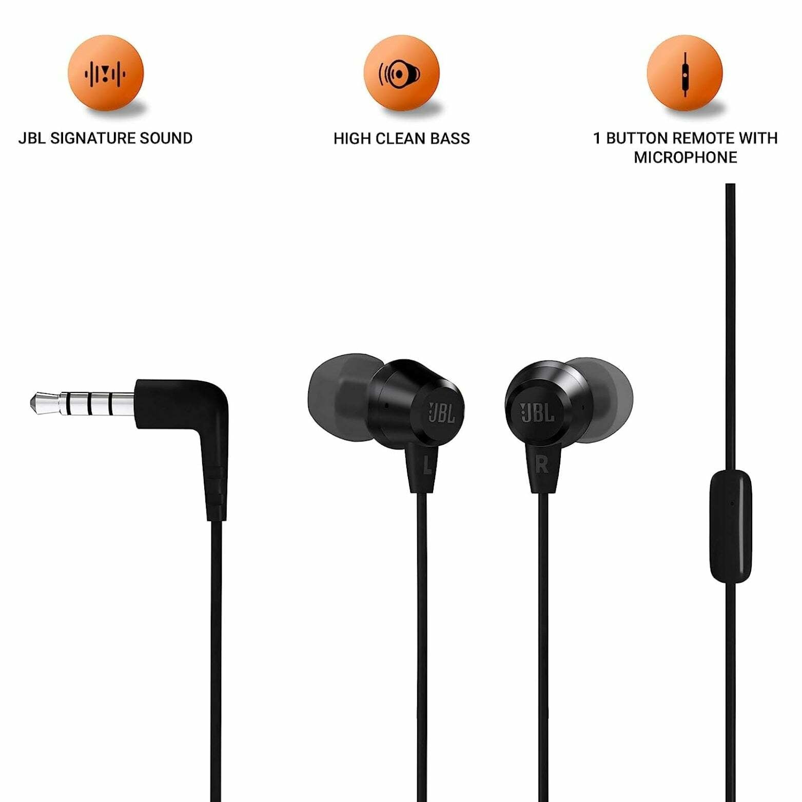 JBL - C50HI In-Ear Wired Headphones 3.5 mm with Mic, Black