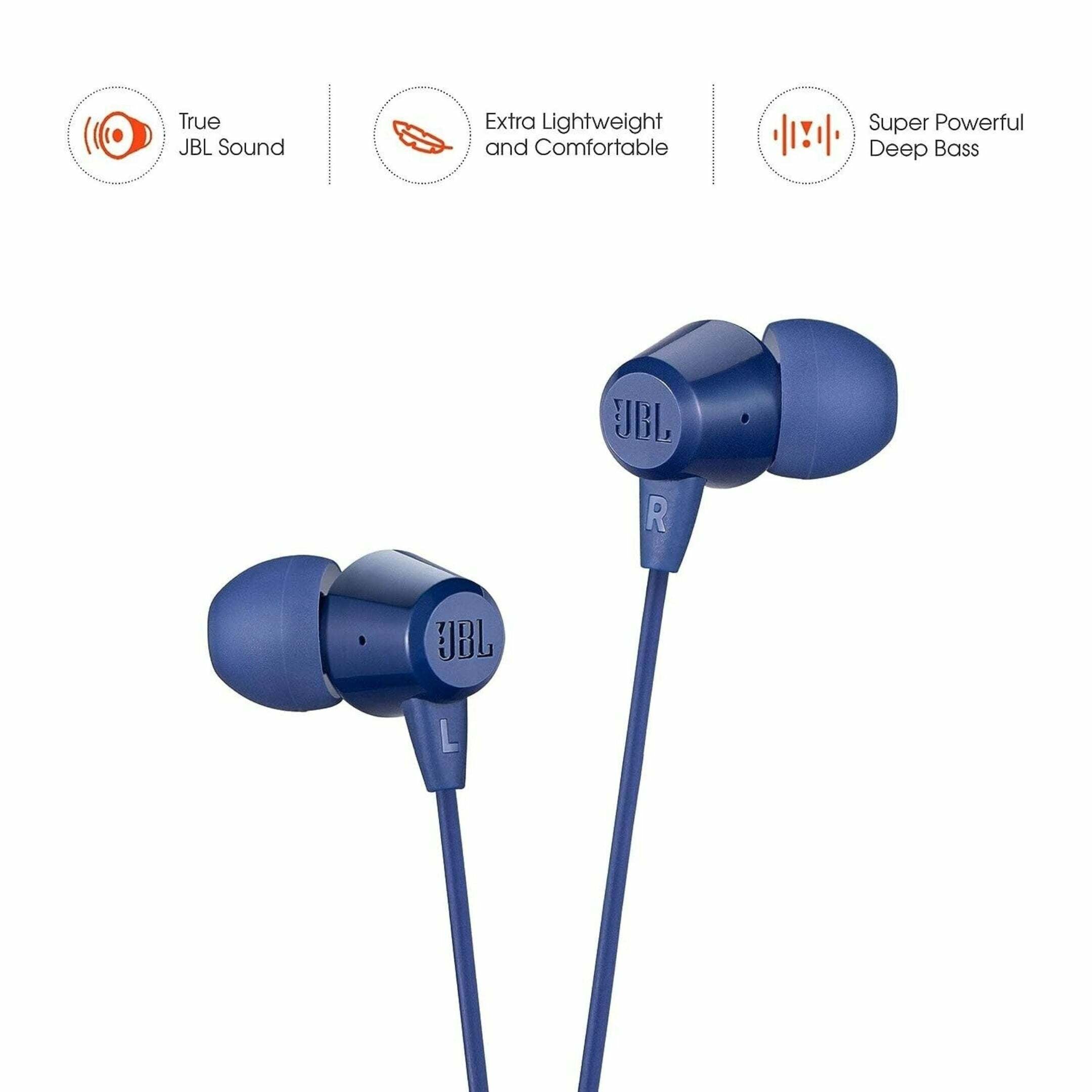 JBL - C50HI In-Ear Wired Headphones 3.5 mm with Mic, Blue