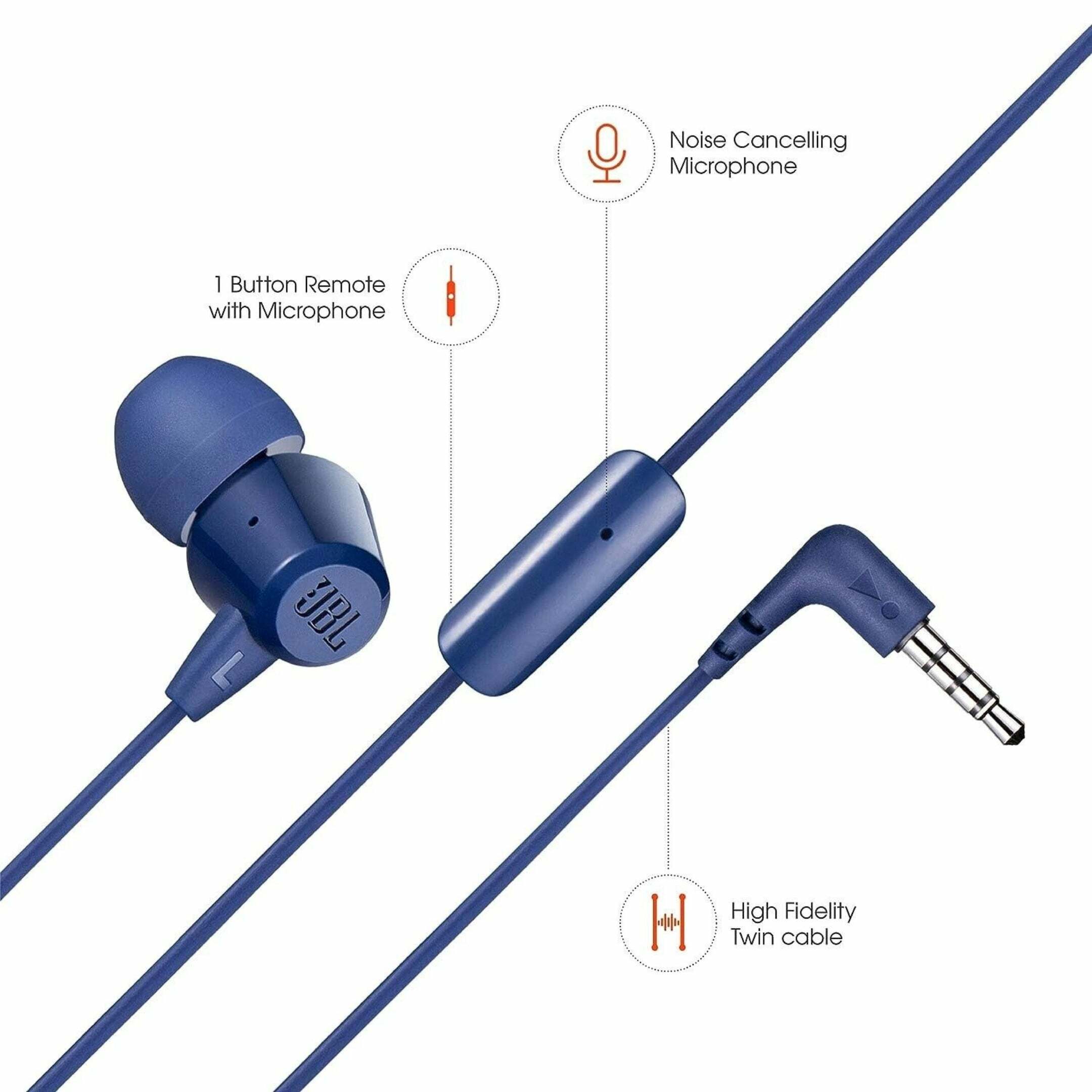 JBL - C50HI In-Ear Wired Headphones 3.5 mm with Mic, Blue