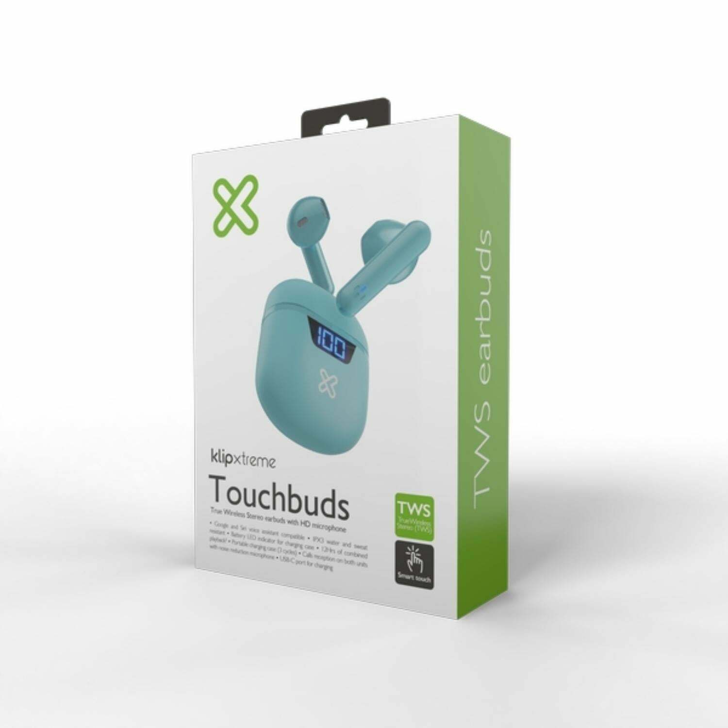 Klip Xtreme - Touchbuds KTE-006 True Wireless Bluetooth Stereo Earbuds - Aqua