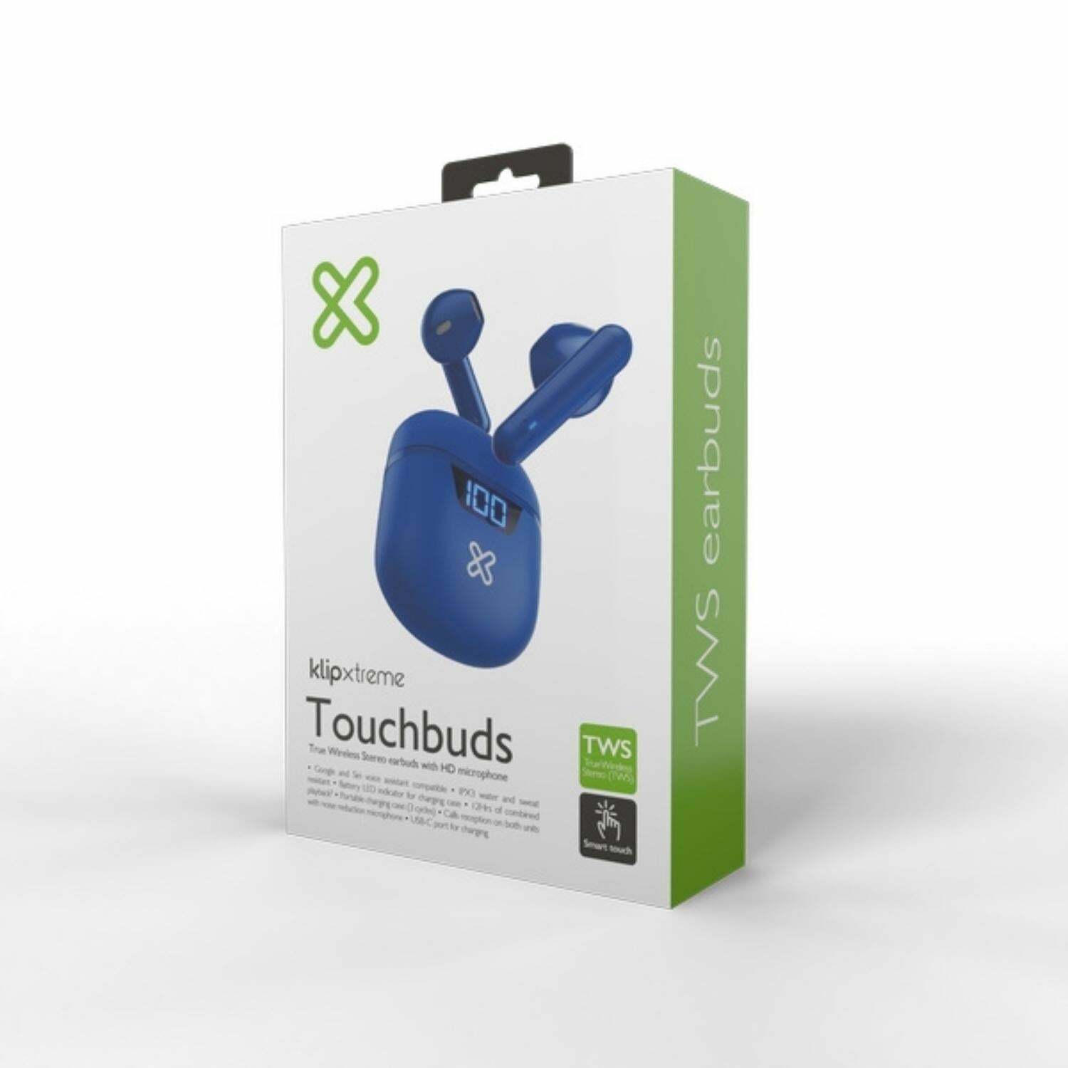 Klip Xtreme - Touchbuds KTE-006 True Wireless Bluetooth Stereo Earbuds - Blue