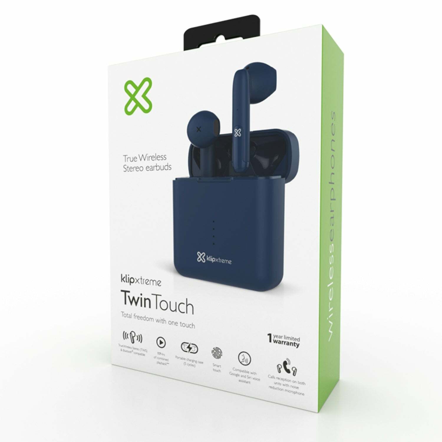 Klip Xtreme - TwinTouch KTE-010 True Wireless Bluetooth Stereo Earbuds - Blue