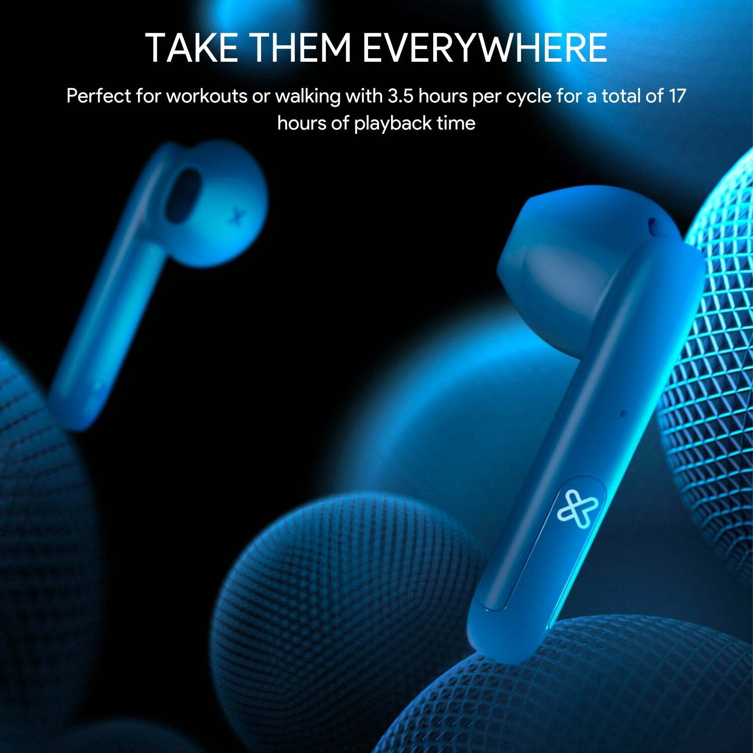 Klip Xtreme - TwinTouch KTE-010 True Wireless Bluetooth Stereo Earbuds - Blue