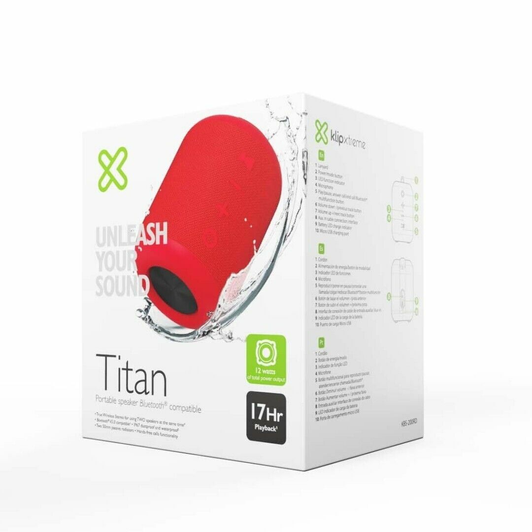 Klip Xtreme TitanPro KBS-200 Waterproof Portable Speaker Bluetooth Wireless - Red