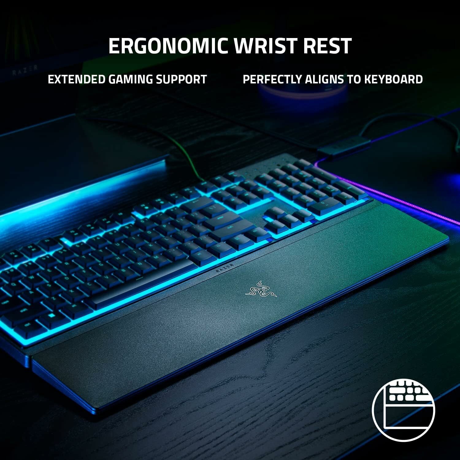 Razer Ornata V3 X Gaming Keyboard Low-Profile, Silent Membrane, Spill Resistant, Chroma RGB Lighting, Ergonomic Wrist Rest - Classic Black