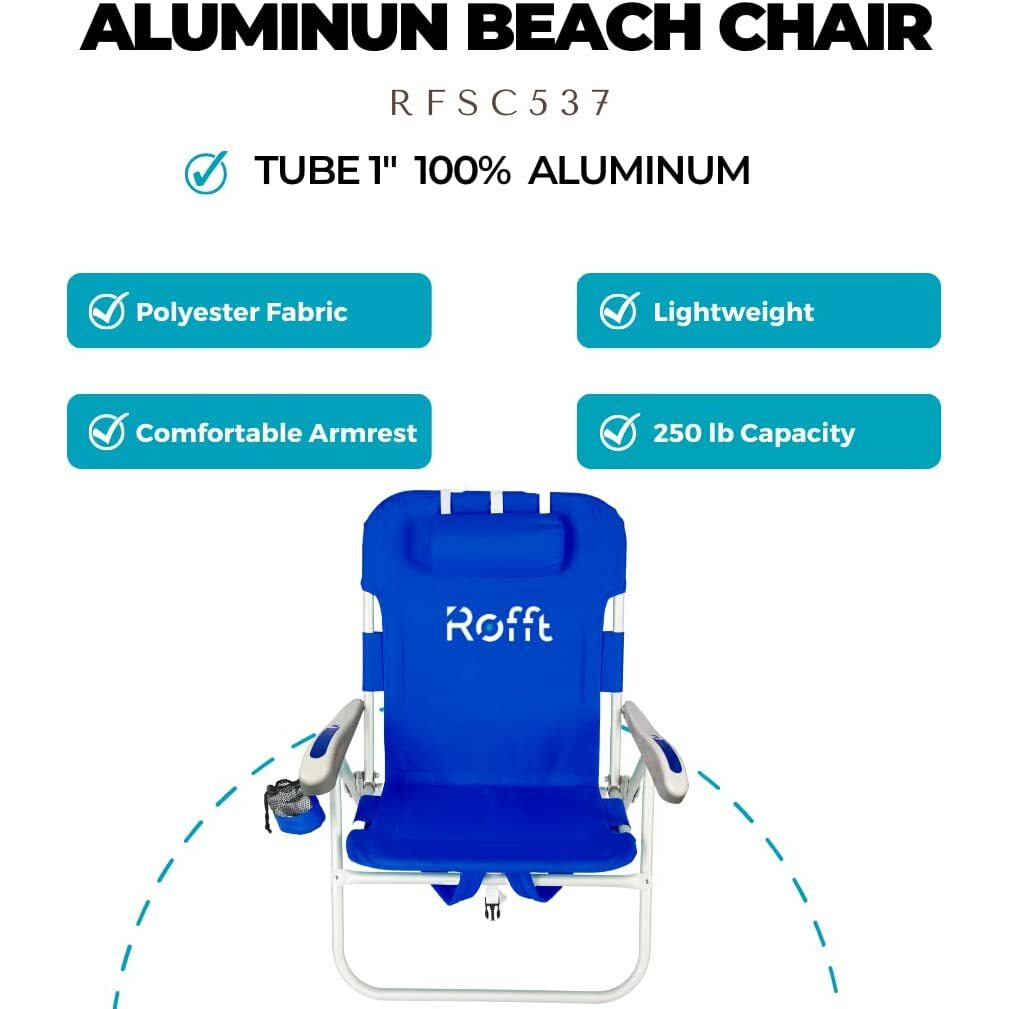 ROFFT - Beach Chair Folding Reclining Backpack, 5 Positions, Heavy Duty, Oversize